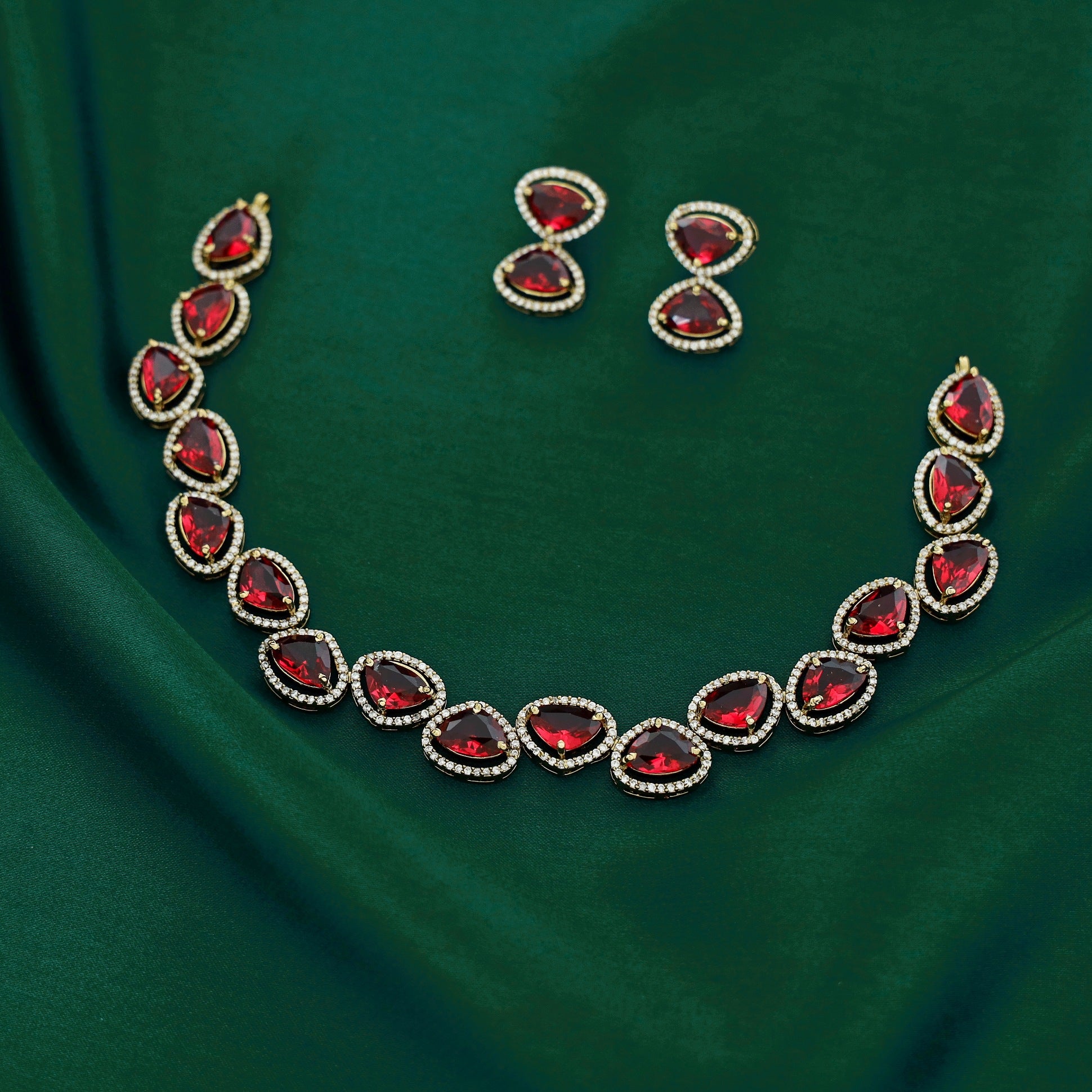 Premium Gems Triangle Short Neckpiece With Earring
