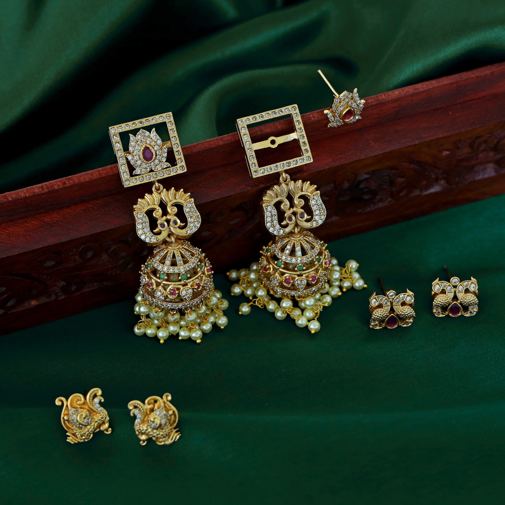 Maithili Square Ball Pearl Jhumka (Interchangeable Studs)