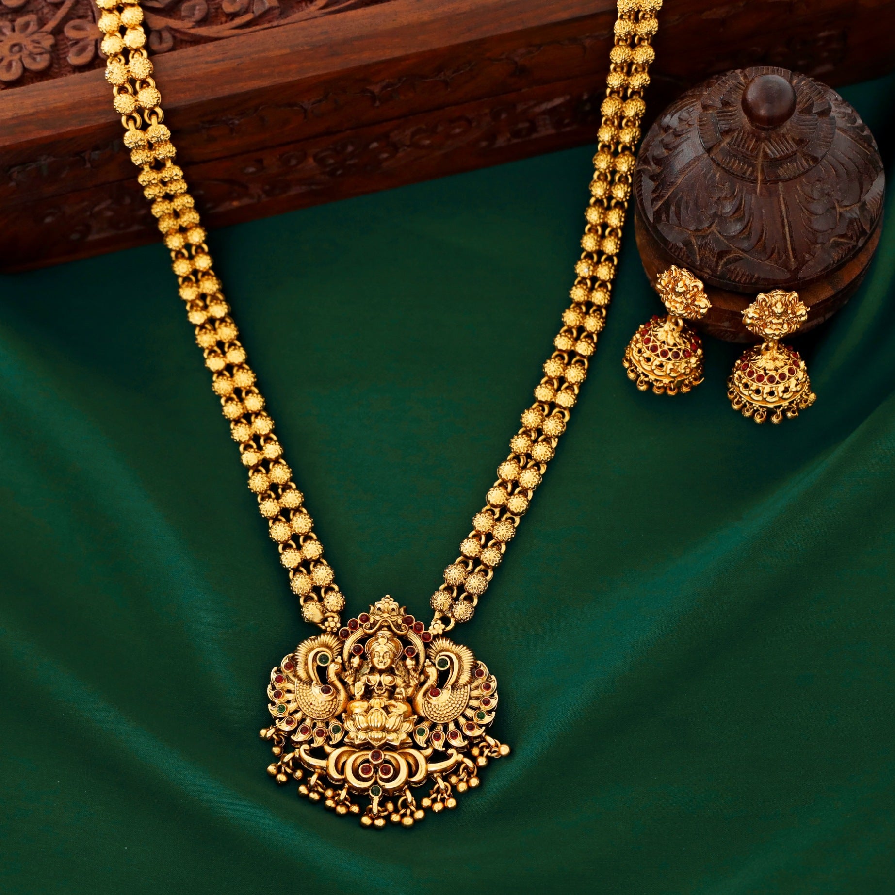 Mahalakshmi Ball Pendant Long Haram With Jhumka