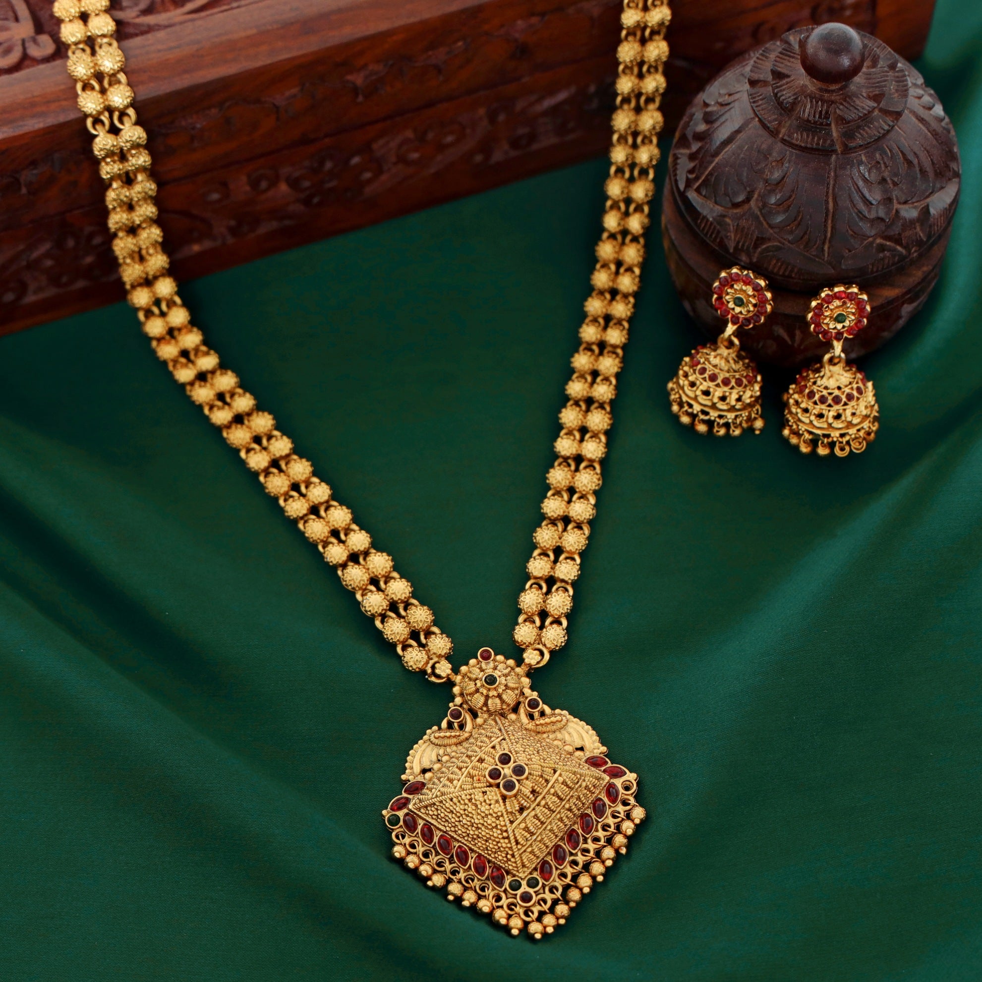 Laasya Diamond Ball Pendant Long Haram With Jhumka
