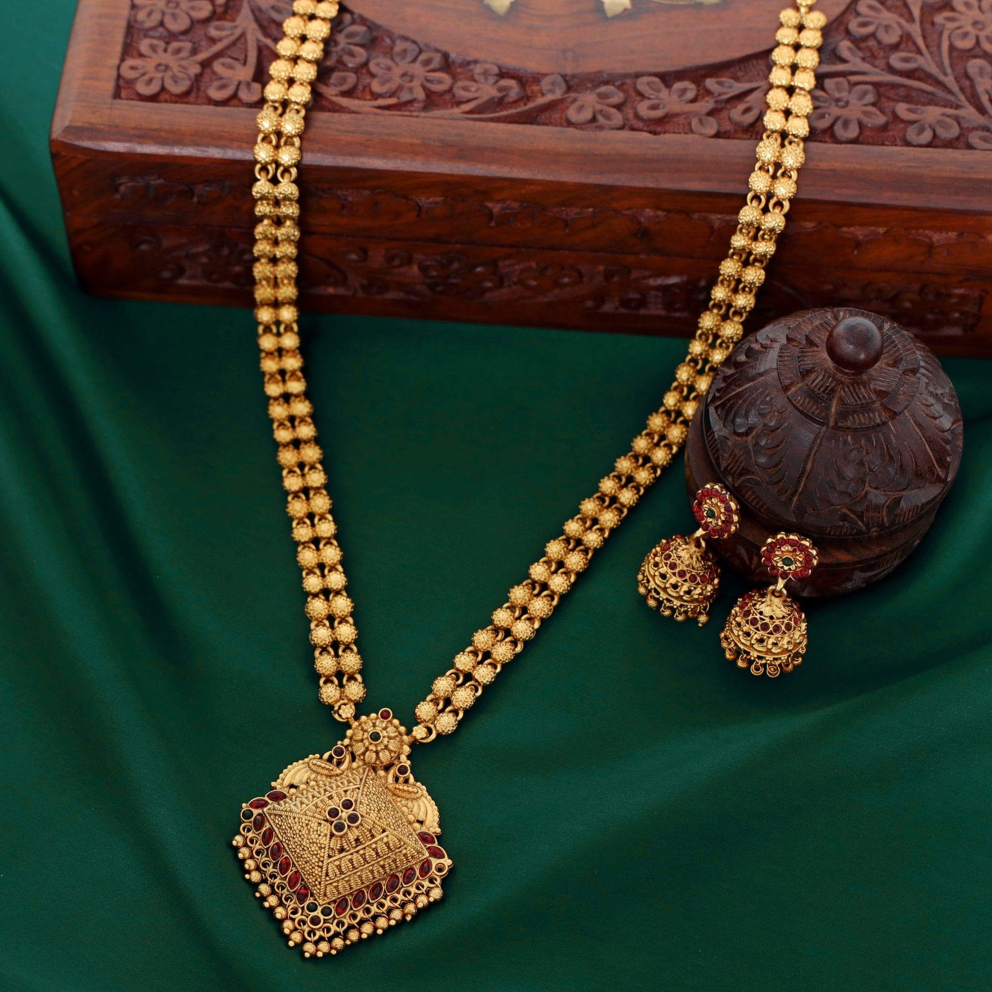 Laasya Diamond Ball Pendant Long Haram With Jhumka