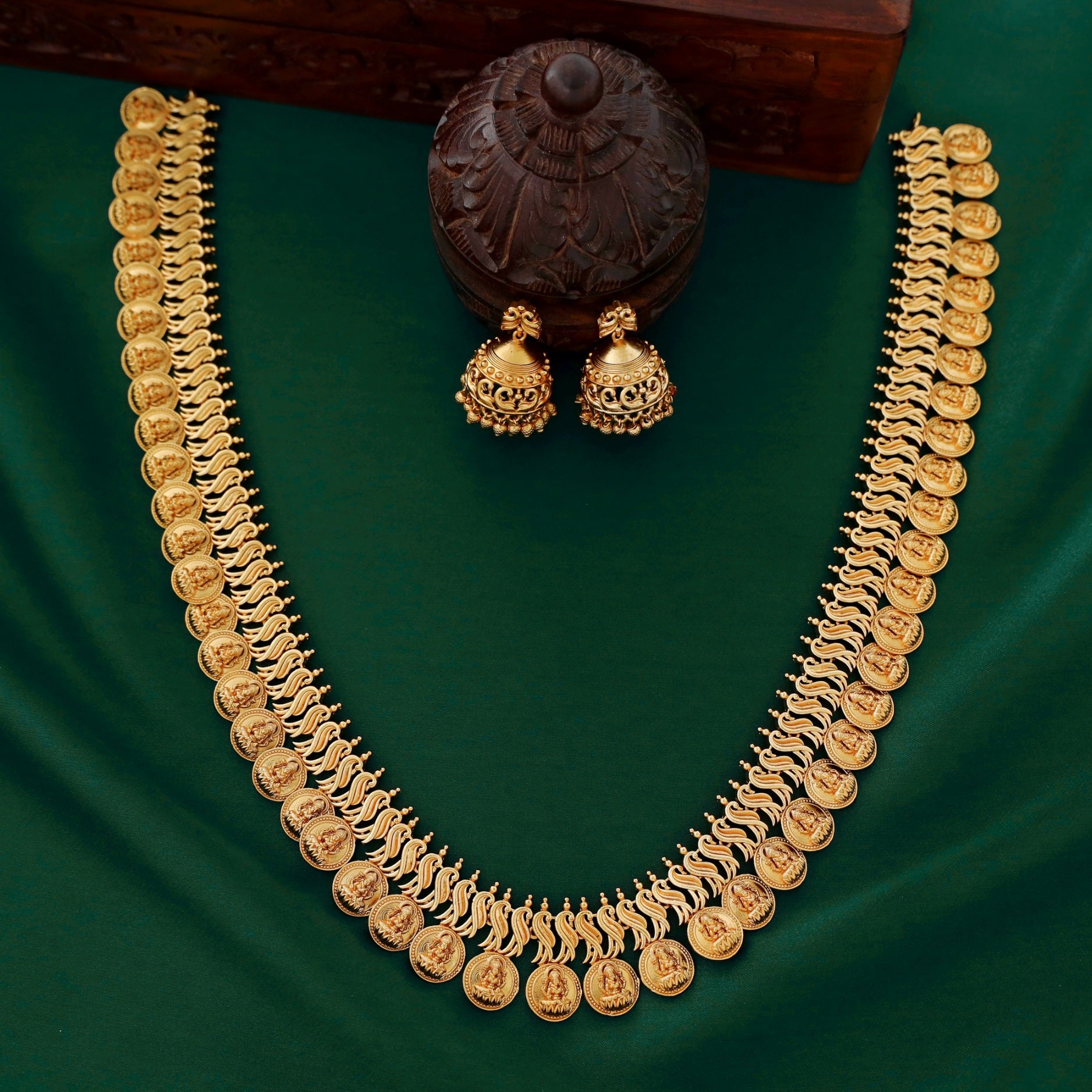 Twisted Lakshmi Coin Neckpiece With Jhumka