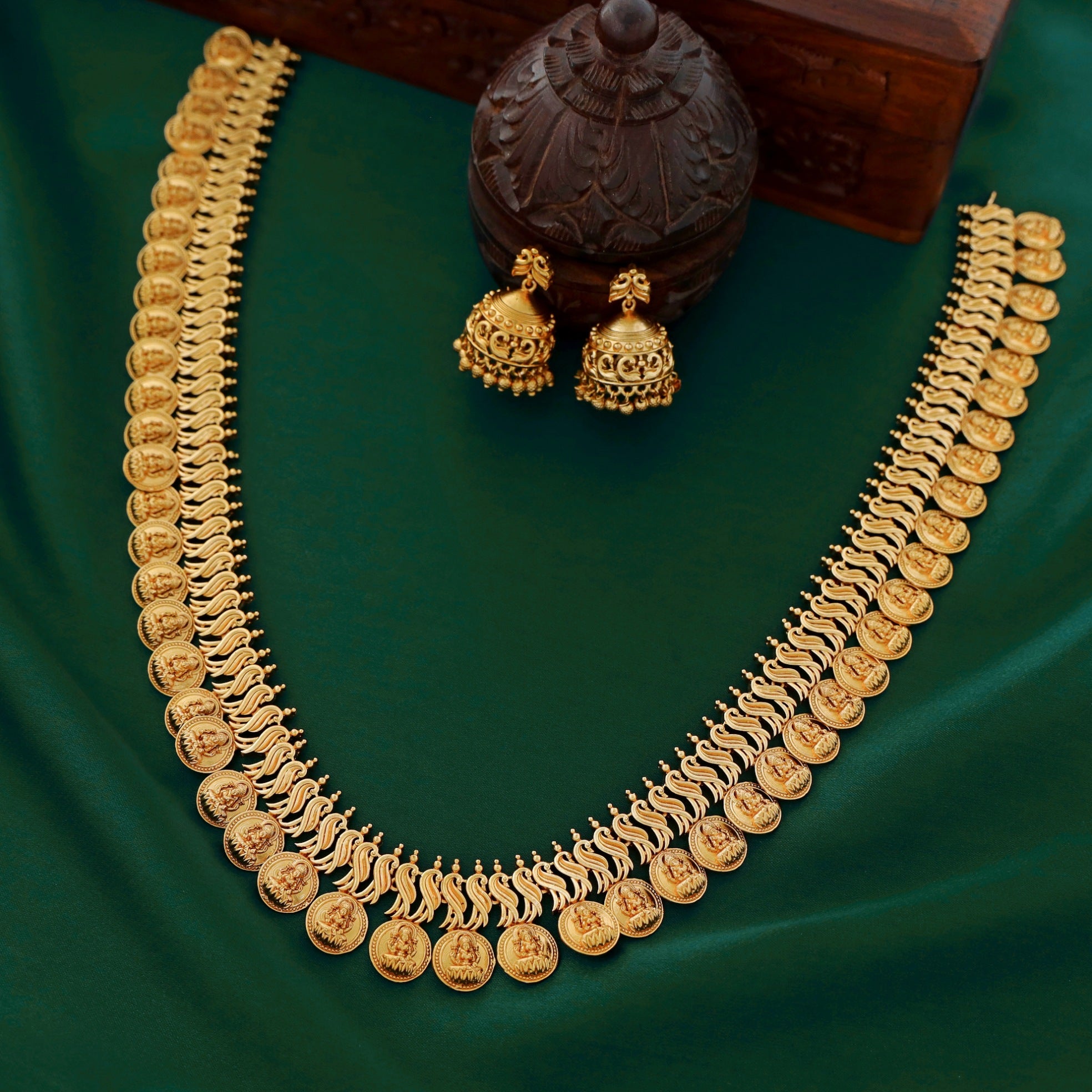 Twisted Lakshmi Coin Neckpiece With Jhumka
