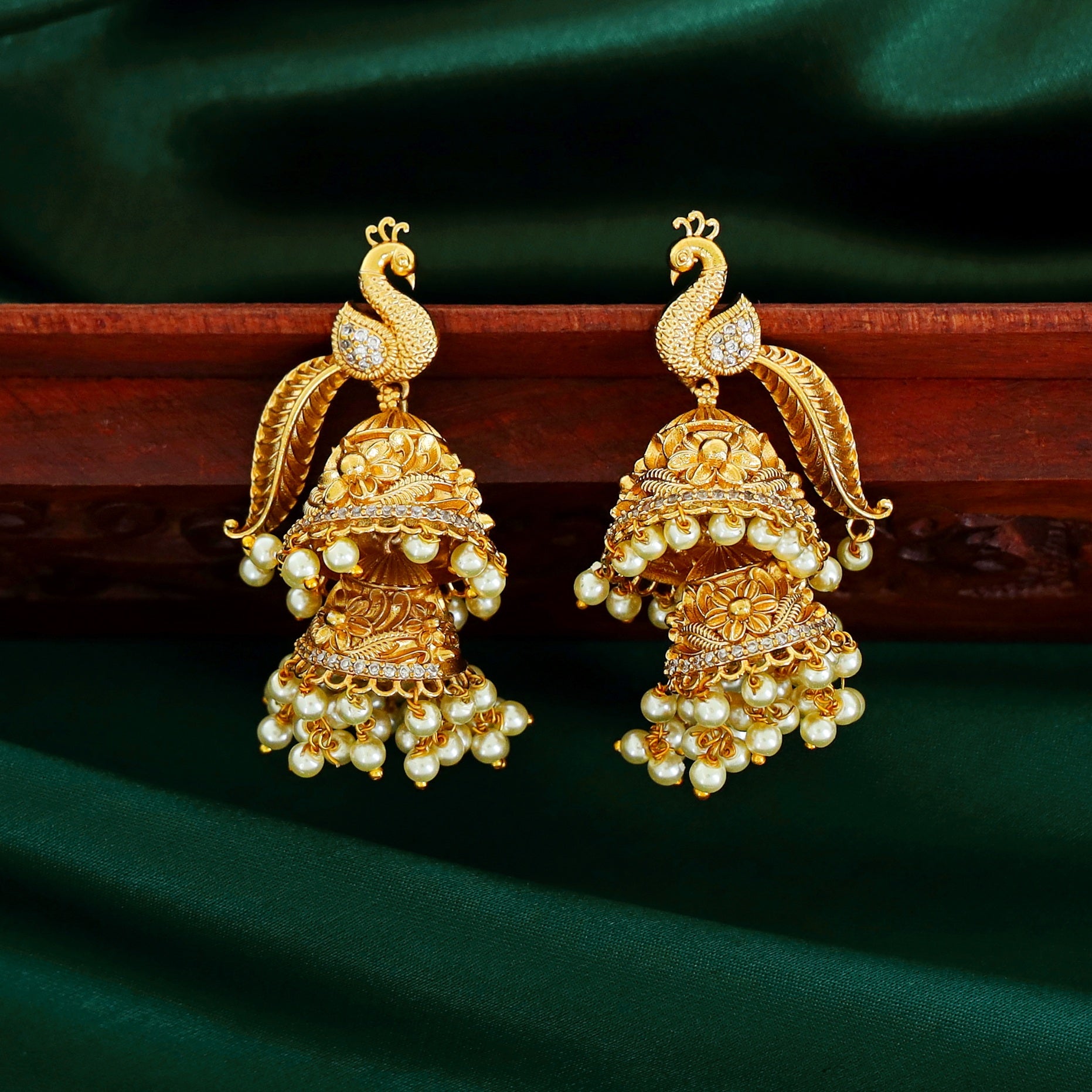 Eshana Peacock Pearl Dual Jhumka