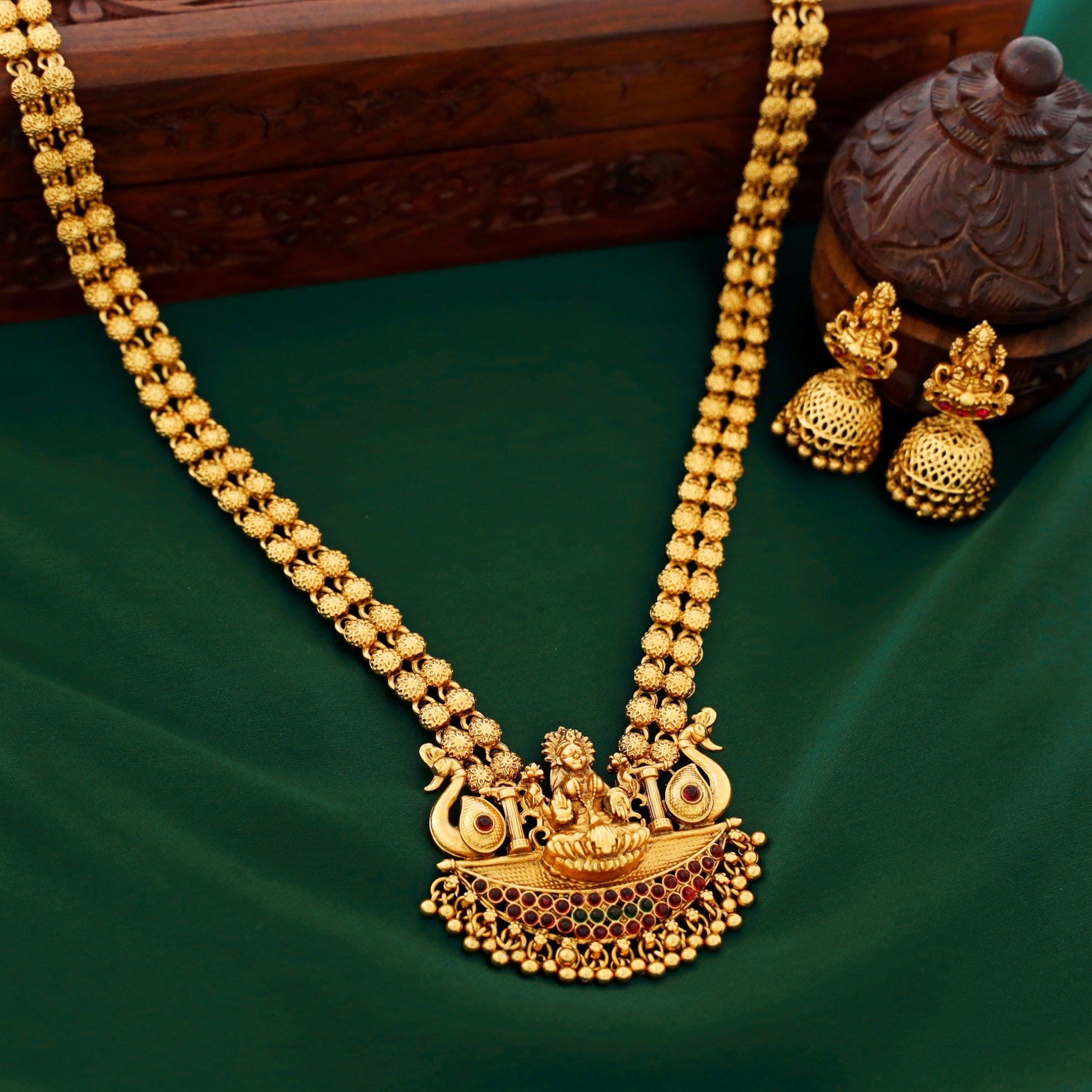 Lilavati Lakshmi Ball Pendant Long Haram With Jhumka