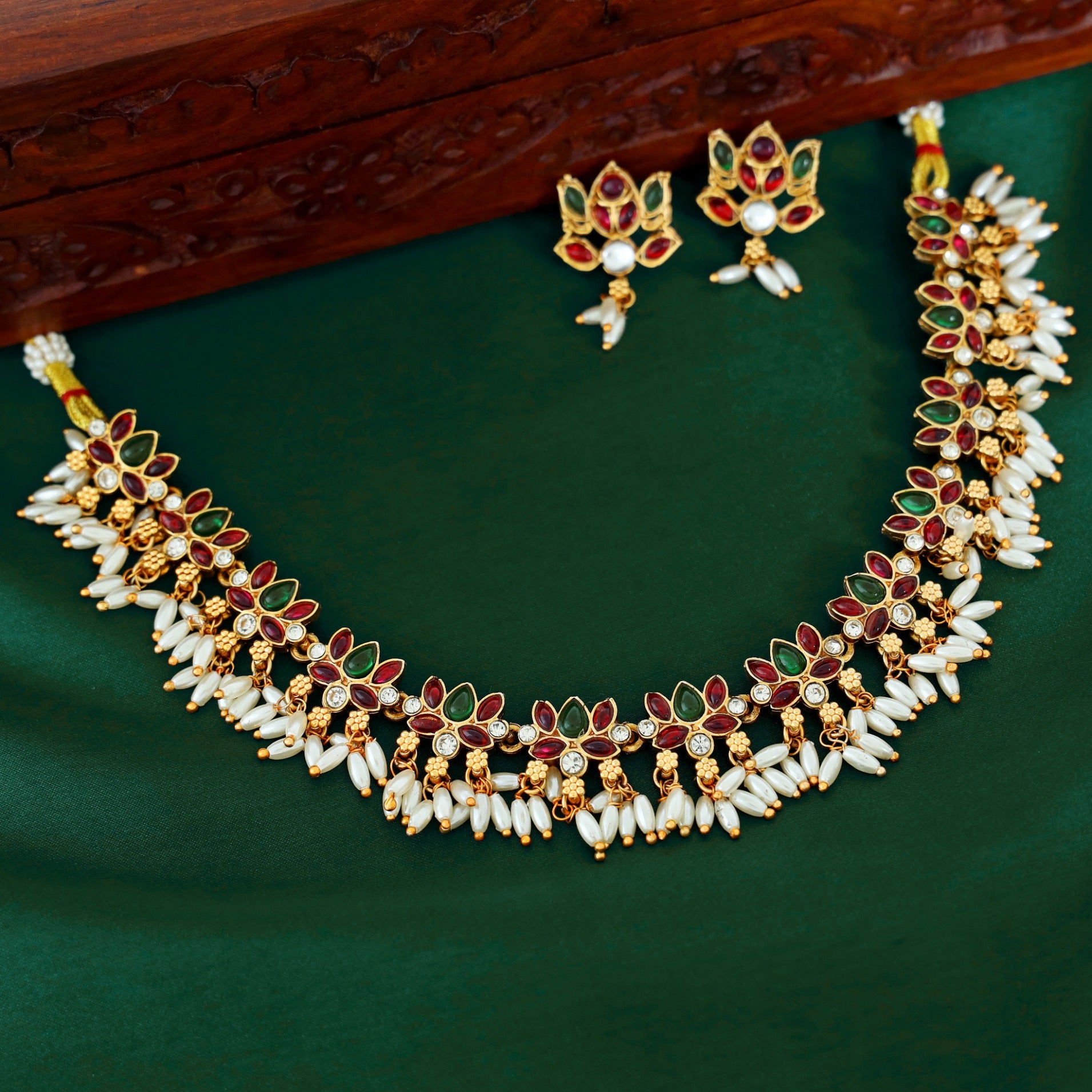 Anjali Lotus Rice Pearl Neckpiece With Earring