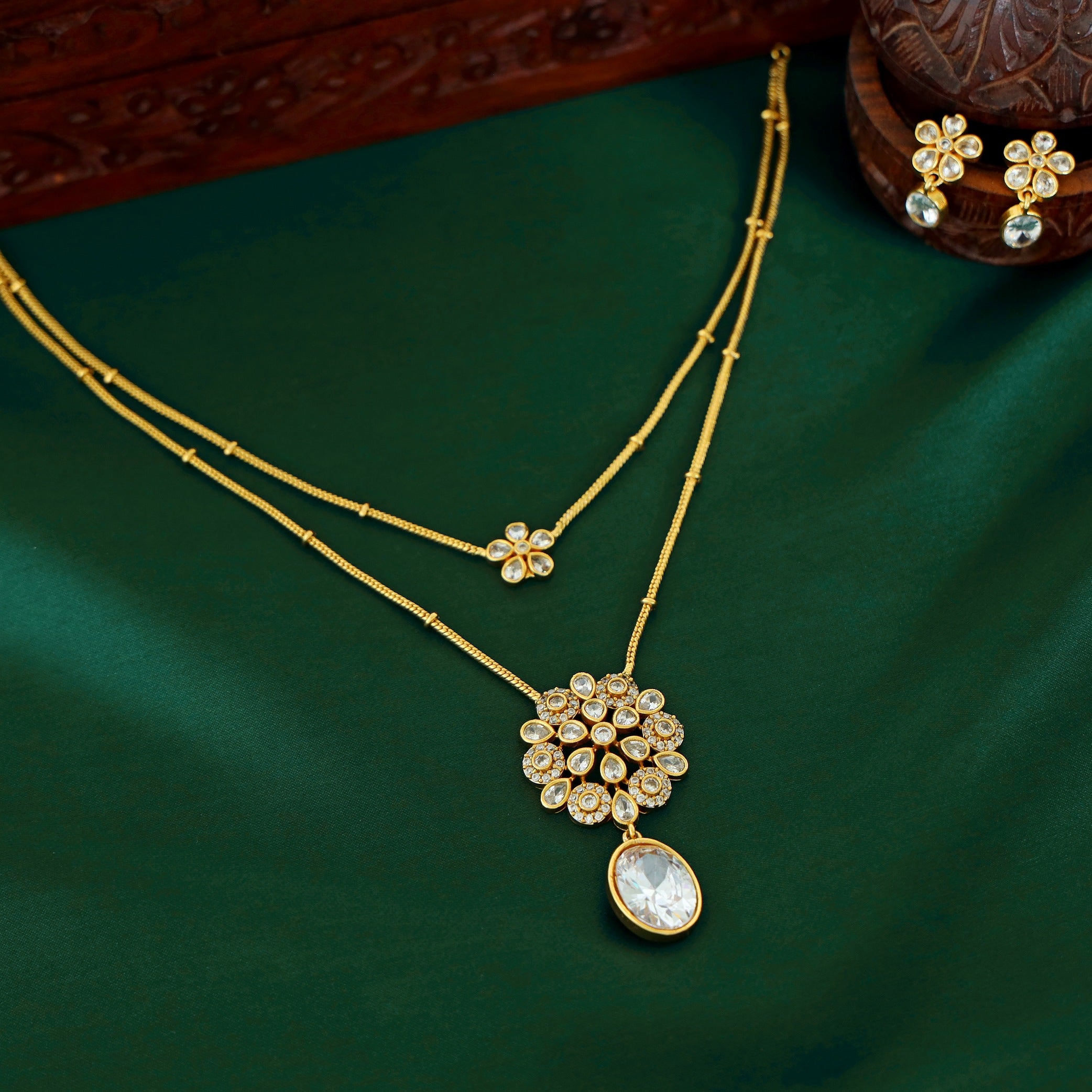 Geetika Golden 2 Layer Neckpiece With Earring