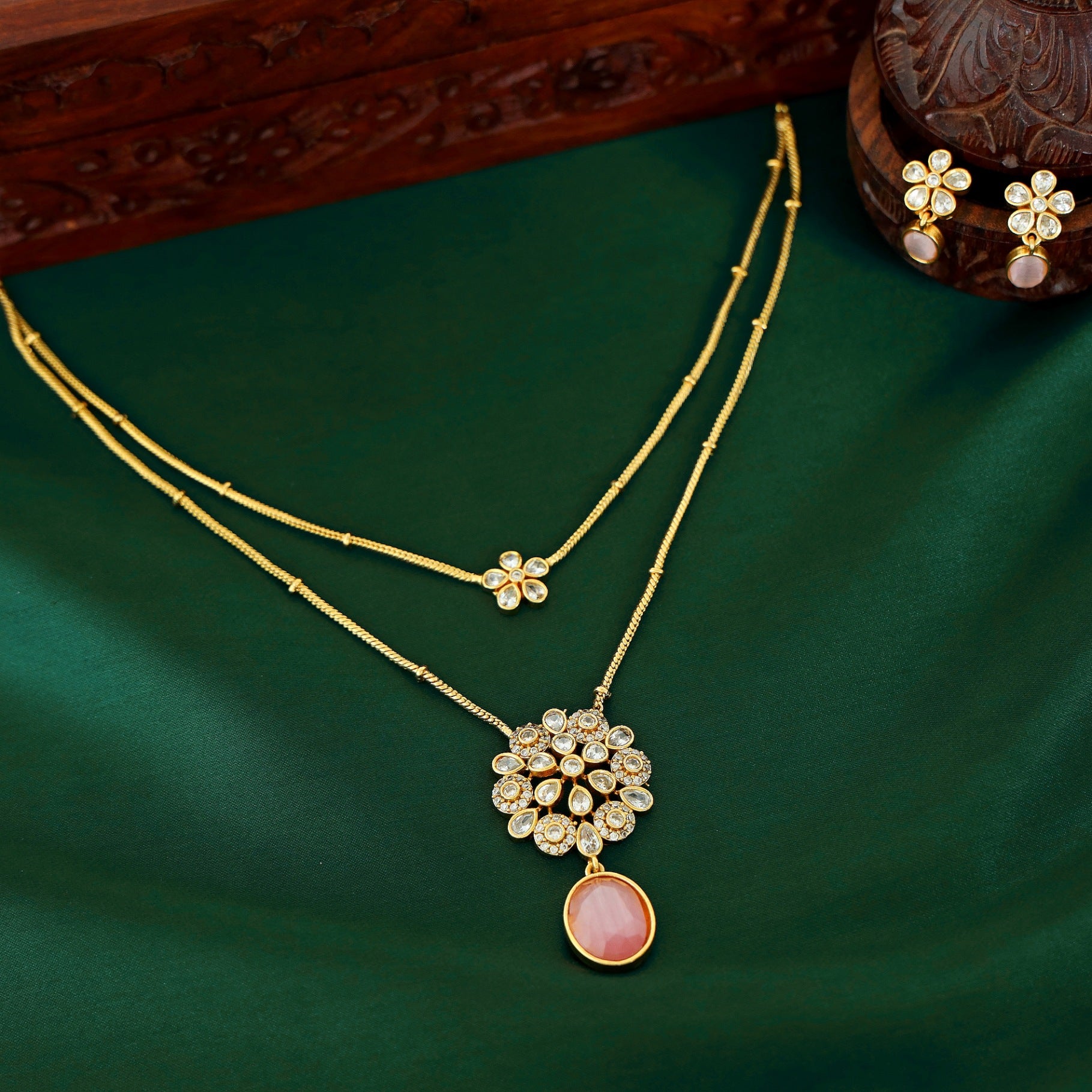Geetika Golden 2 Layer Neckpiece With Earring