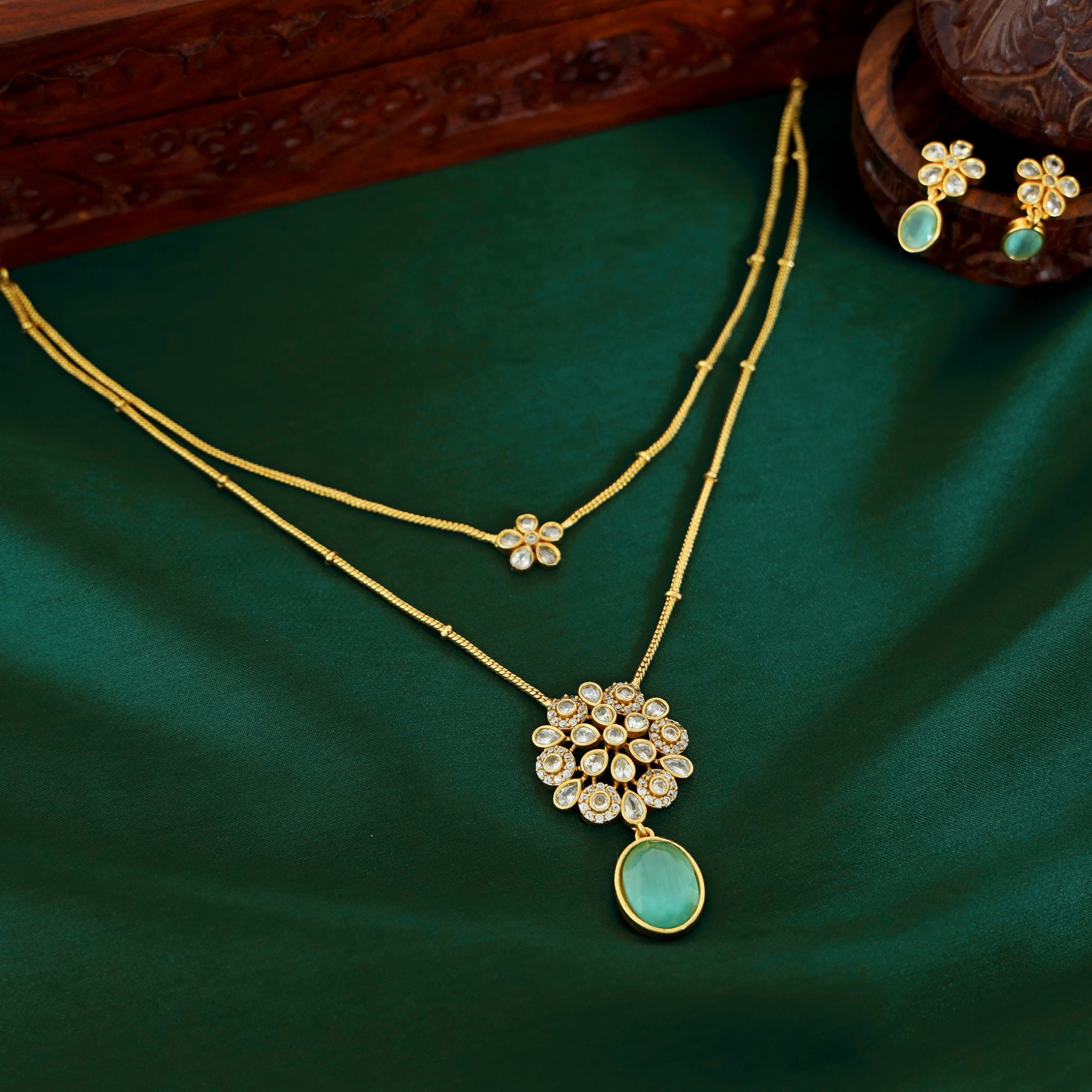 Geetika Golden 2 Layer Neckpiece With Earring