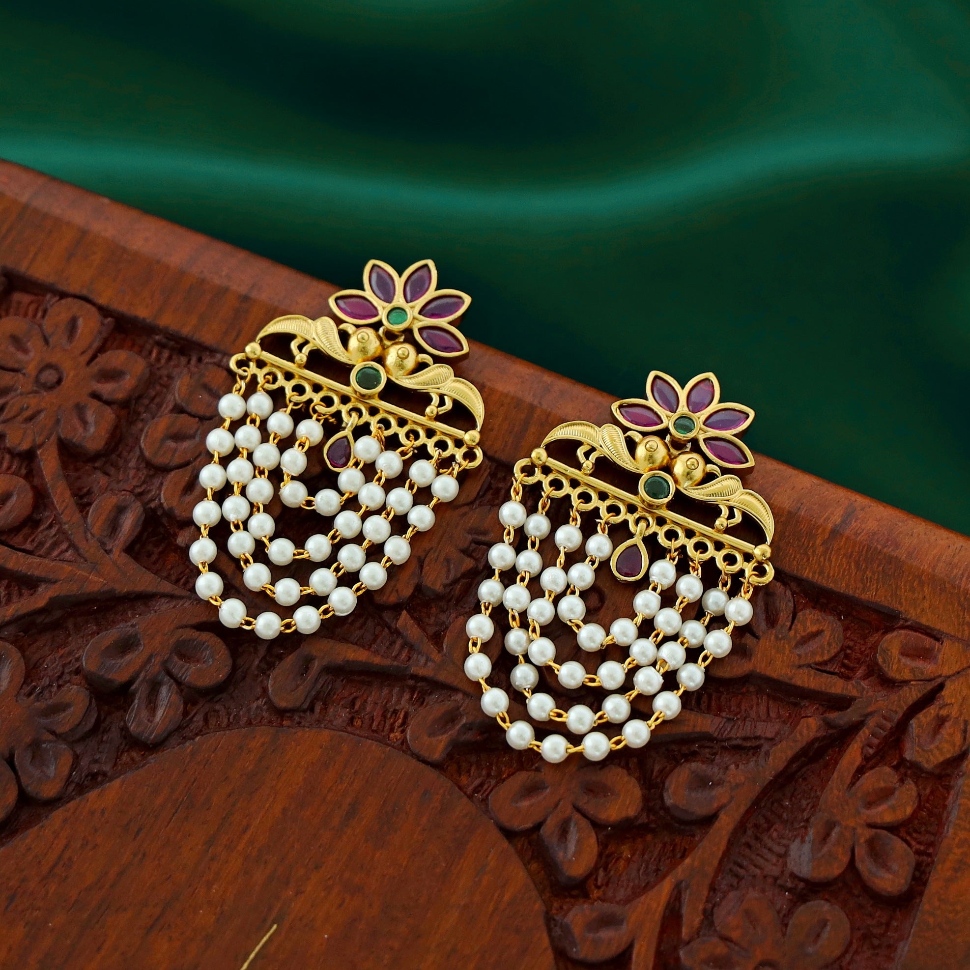 Tanmaya Floral 4 Layer Pearl Earring
