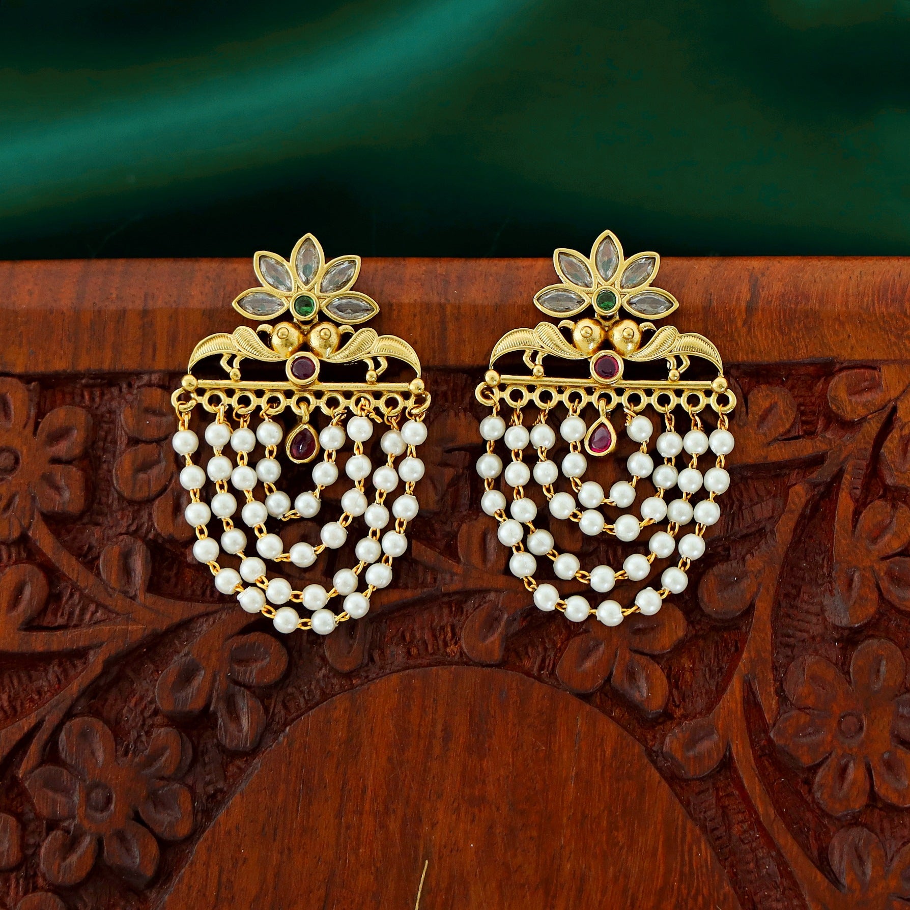 Tanmaya Floral 4 Layer Pearl Earring