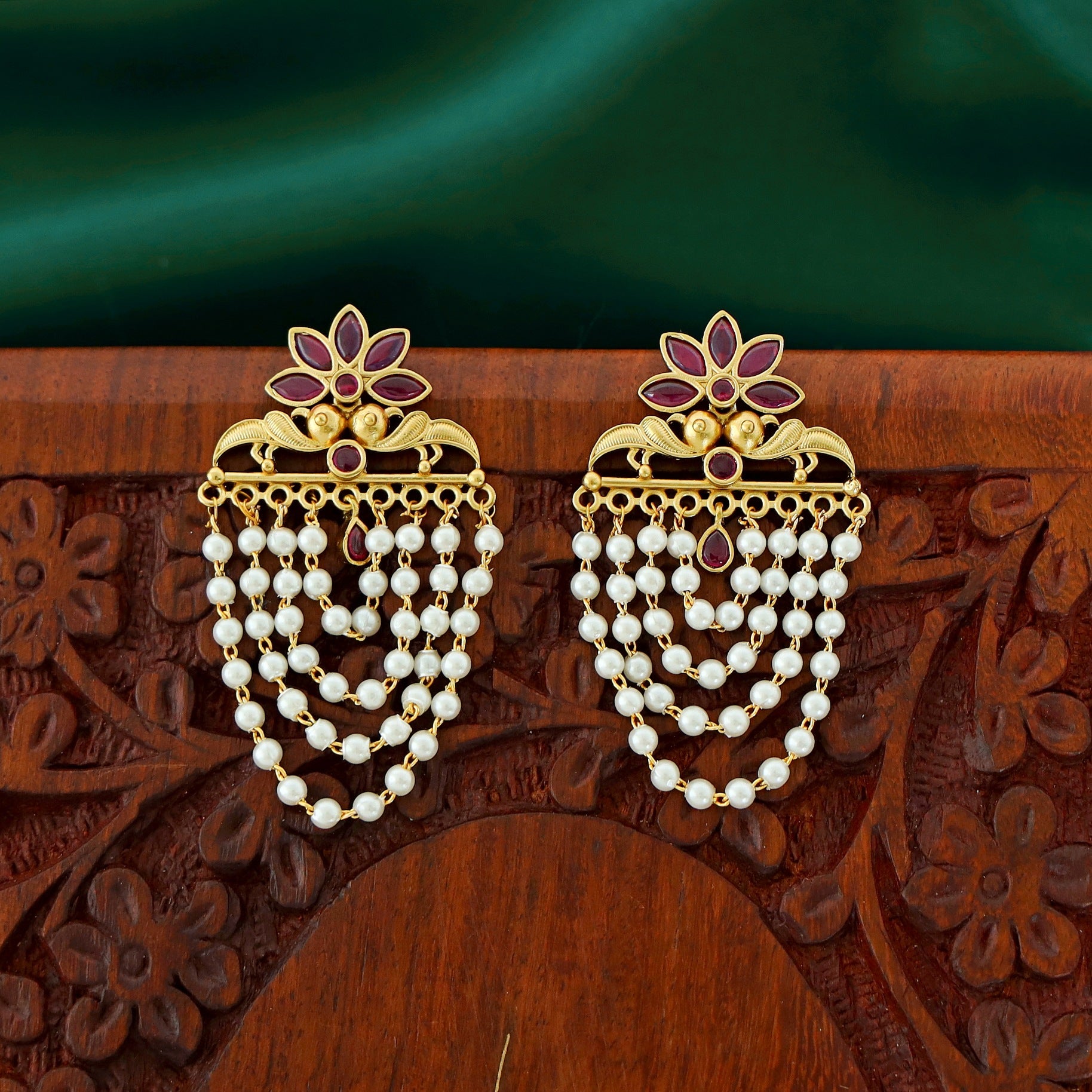 Tanmaya Floral 4 Layer Pearl Earring