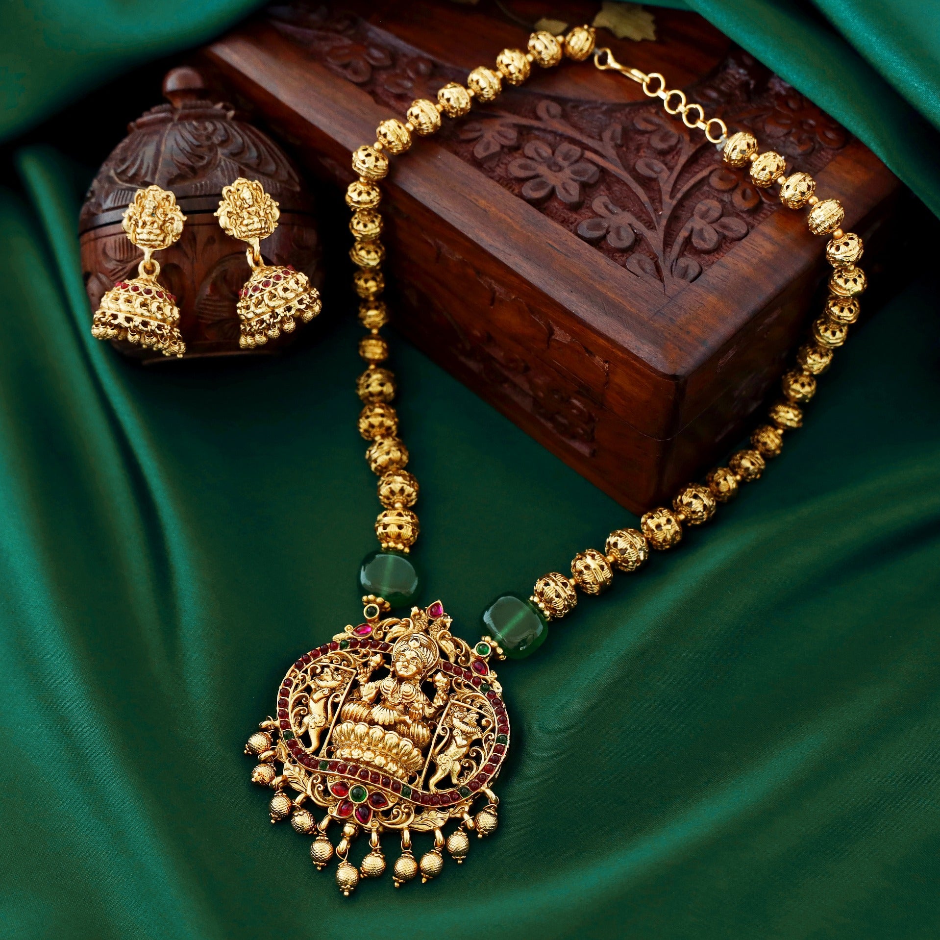 Rishita Golden Lakshmi Long Haram With Jhumka
