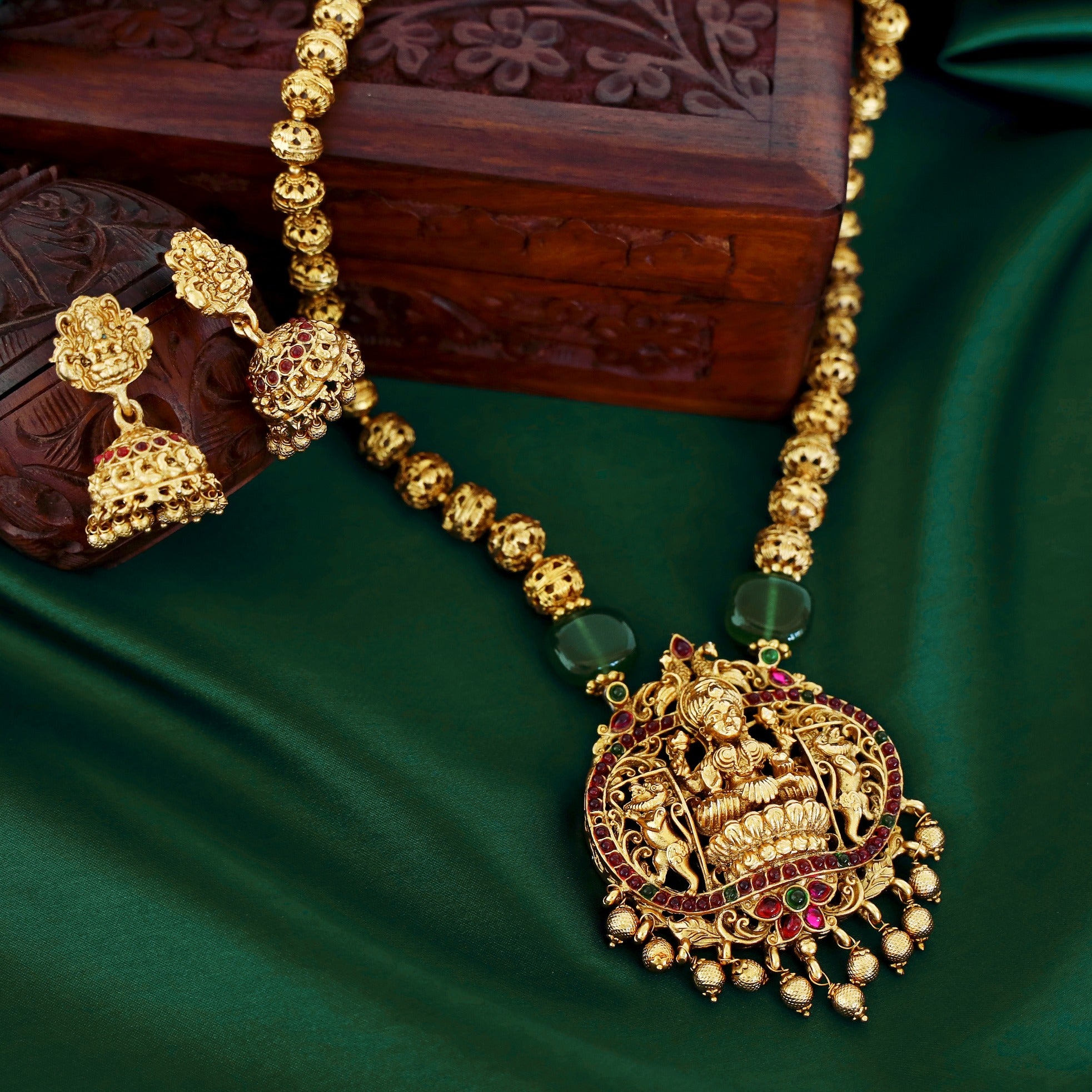 Rishita Golden Lakshmi Long Haram With Jhumka
