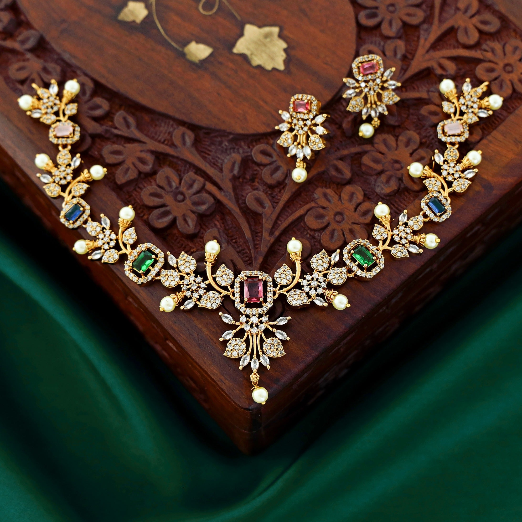 Prakriti AD Stone Neckpiece With Earring