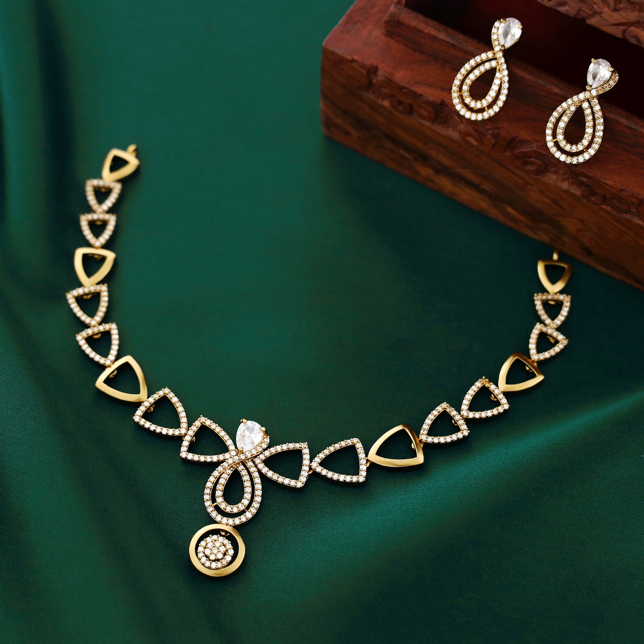 Rashmika AD Stone Triangular Neckpiece with Earring
