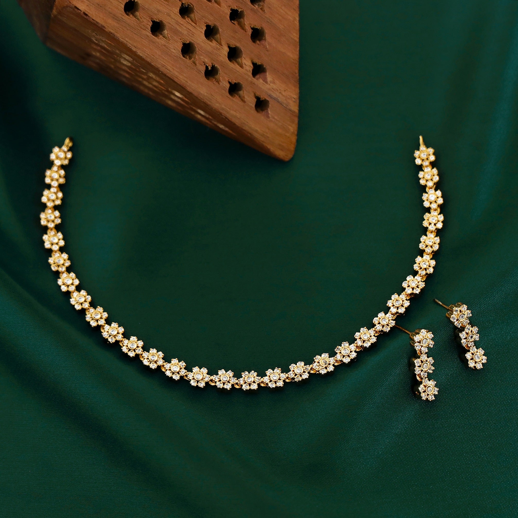 Urmi Floral AD Stone Neckpiece With Earring