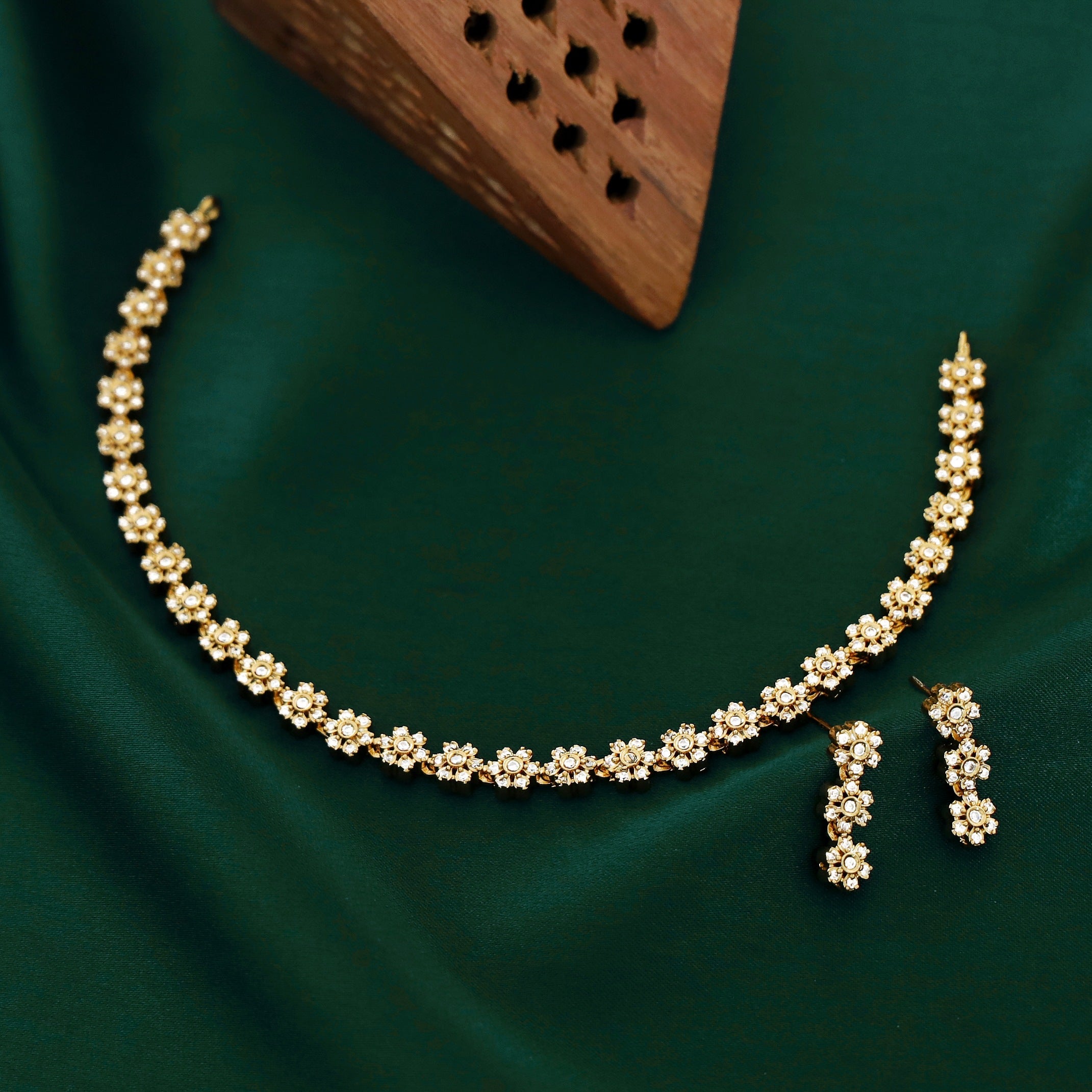 Urmi Floral AD Stone Neckpiece With Earring
