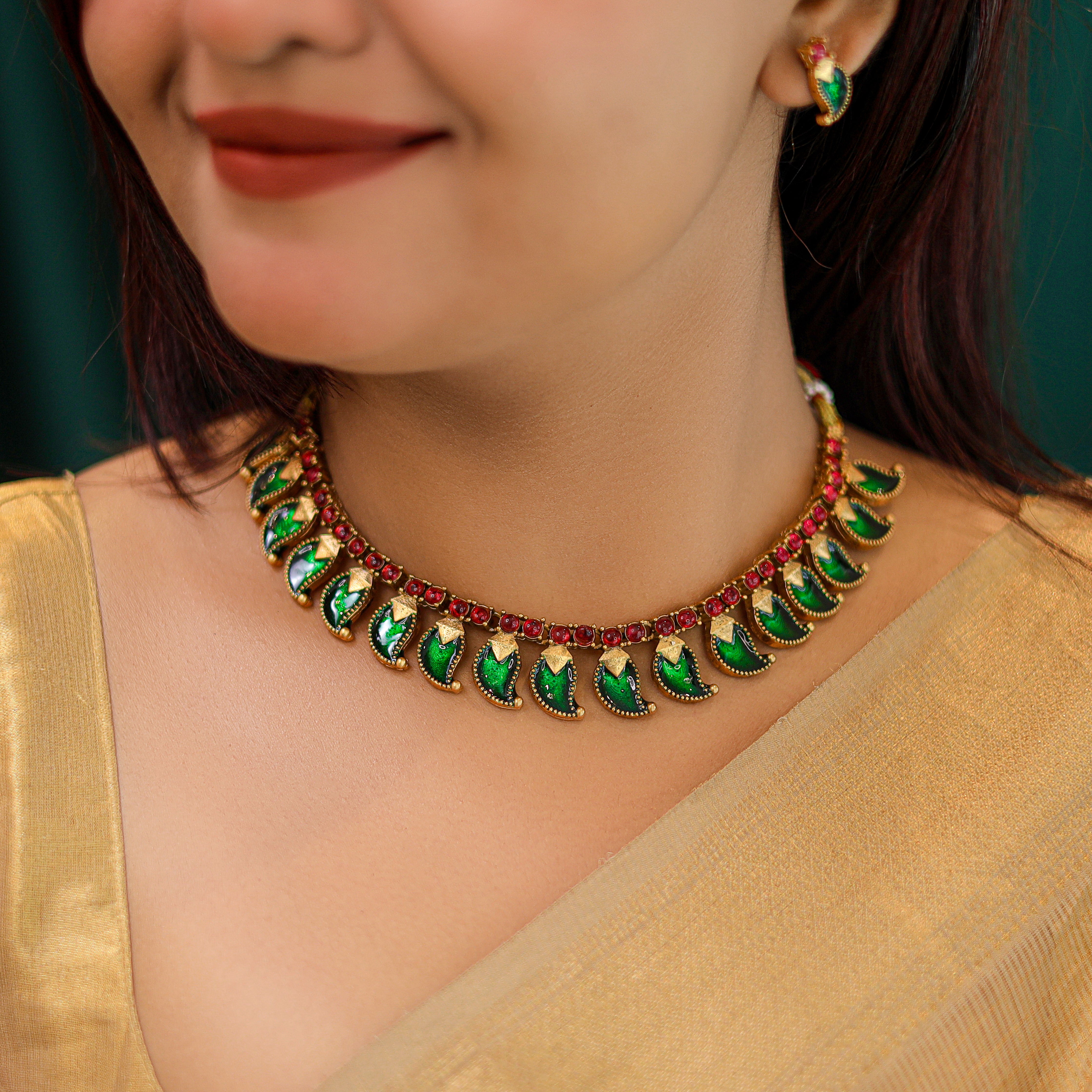 Amulya Mango Short Neckpiece With Earring