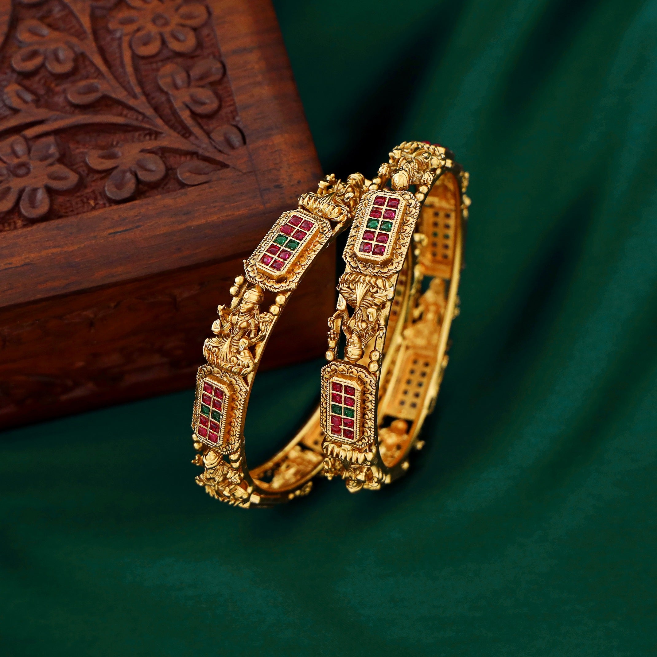 Designer Lakshmi Devi Matt Stone Bangle(Set Of 2)