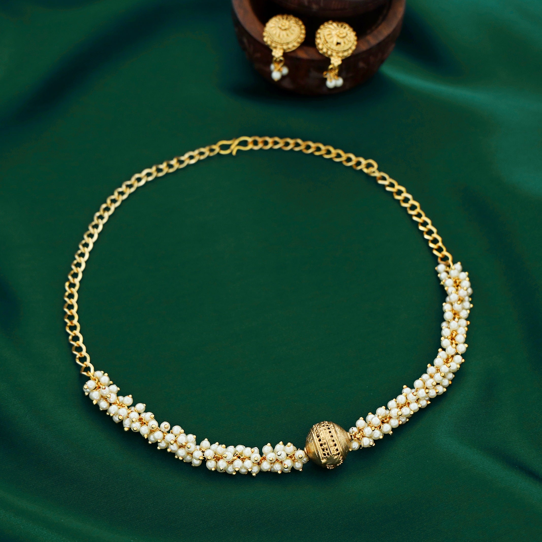 Aadhya Cluster Pearl Gold Ball Choker with Earring