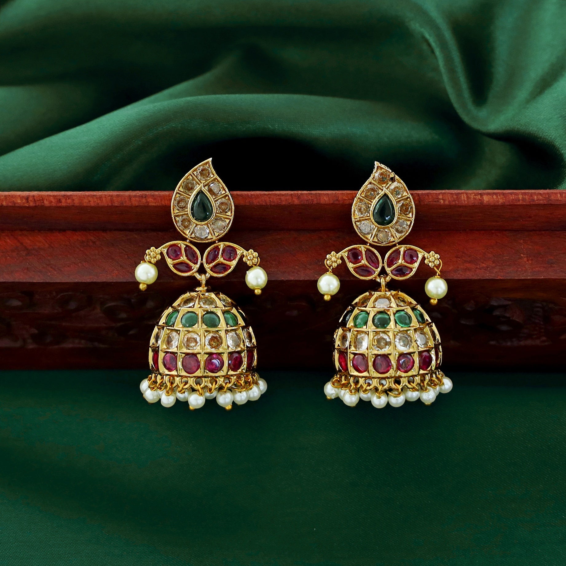 Vyas Kemp Stone+Pearl Ball Jhumka