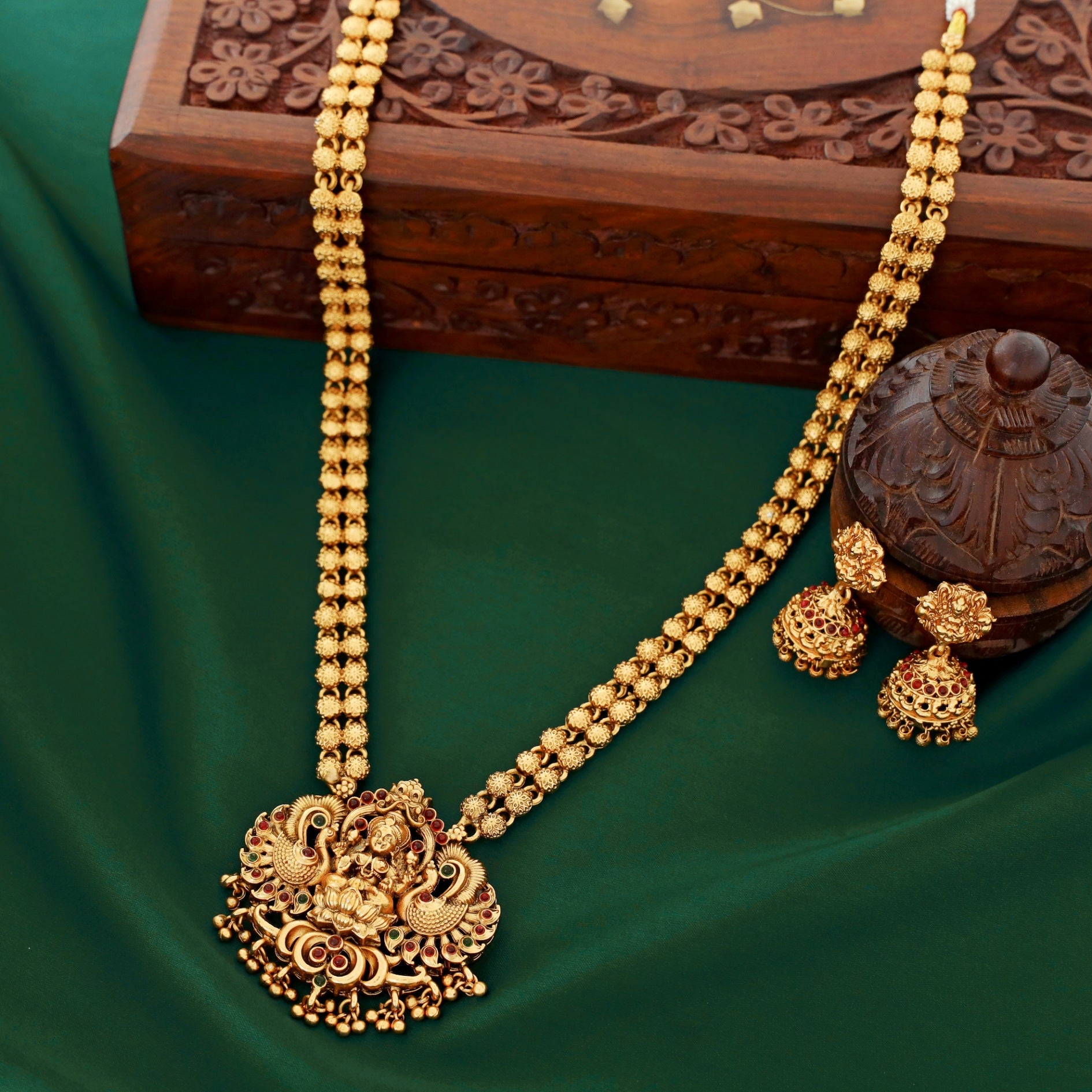Mahalakshmi Ball Pendant Long Haram With Jhumka