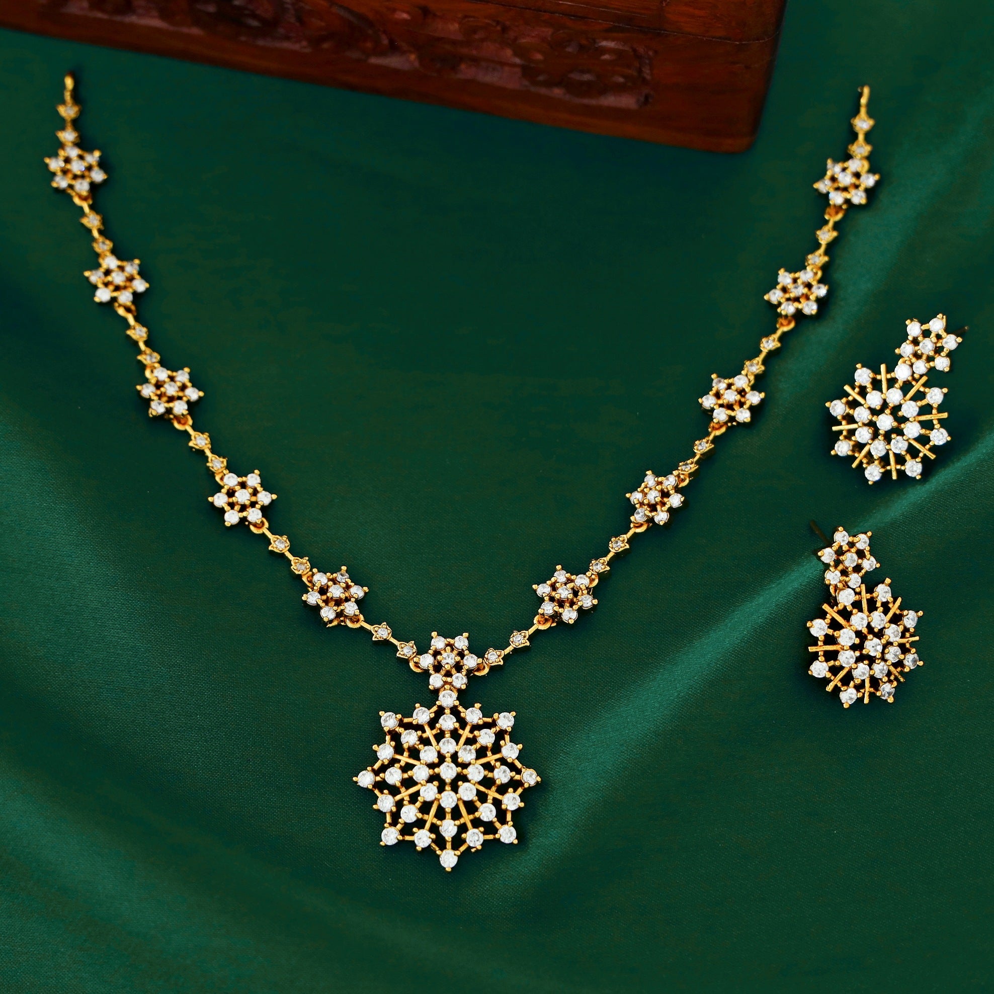 Aarvi Floral AD Neckpiece With Earring