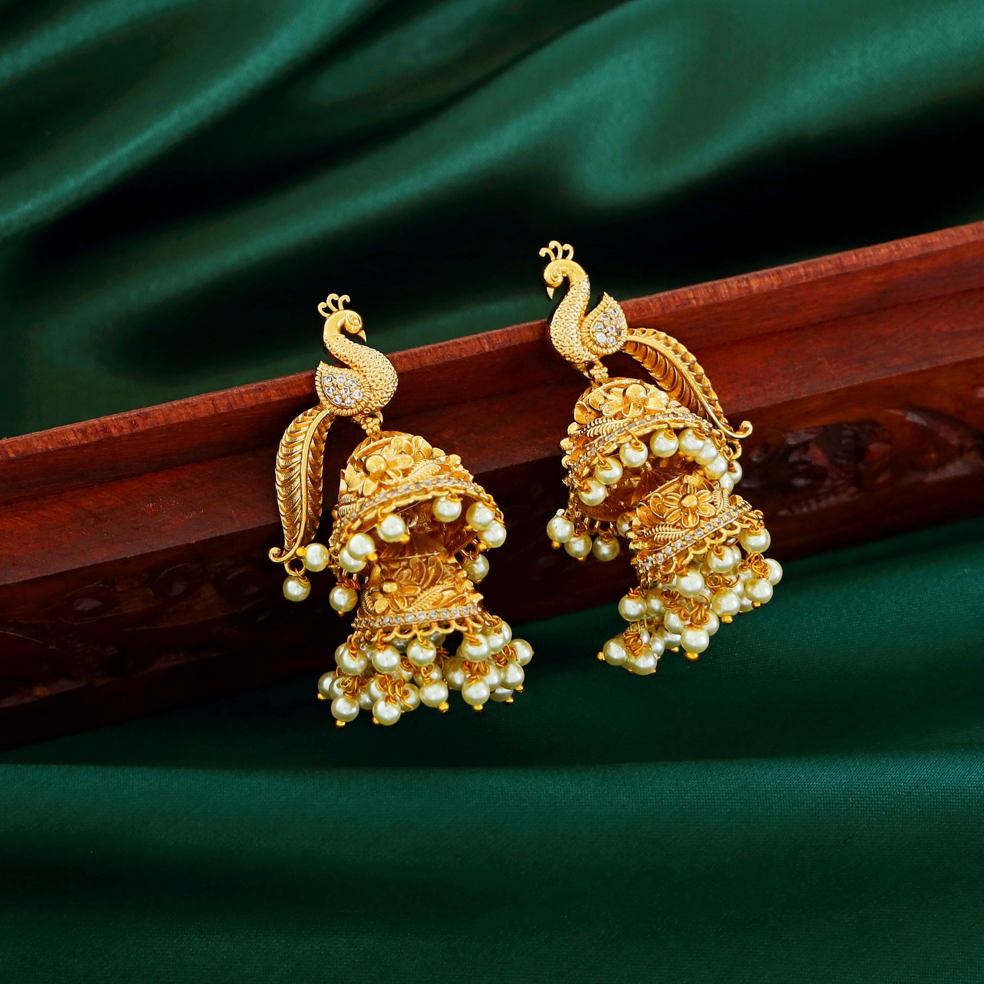 Eshana Peacock Pearl Dual Jhumka