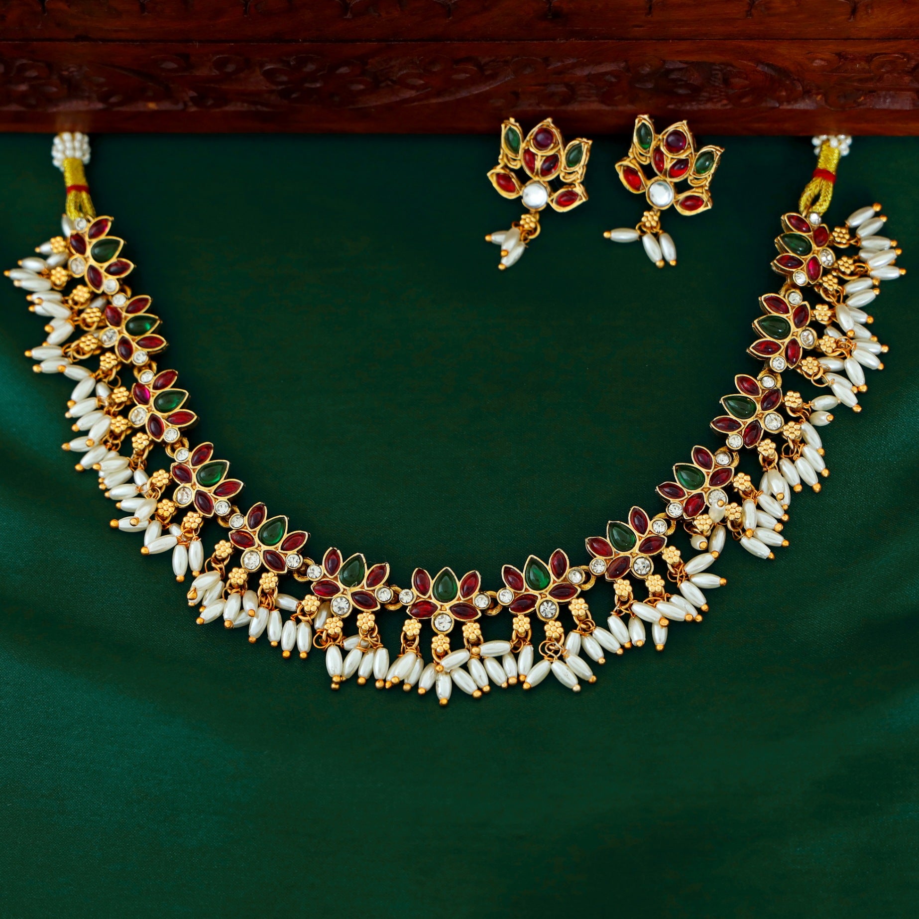 Anjali Lotus Rice Pearl Neckpiece With Earring