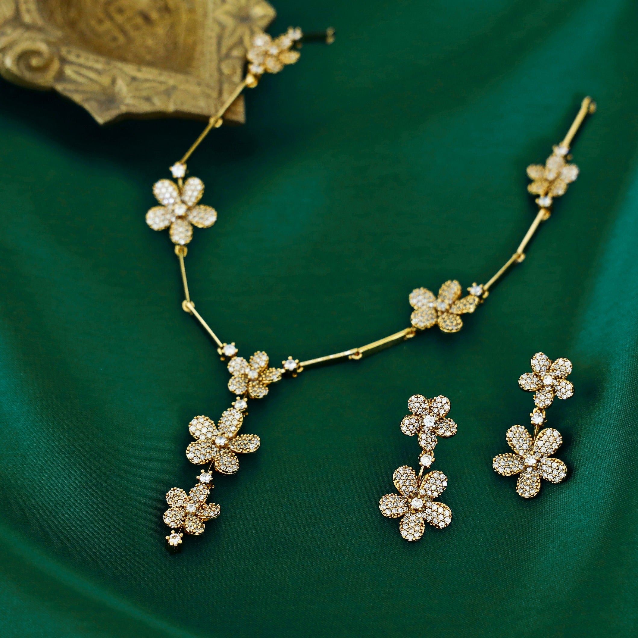 Shyamali Flower AD Stone Neckpiece With Earring