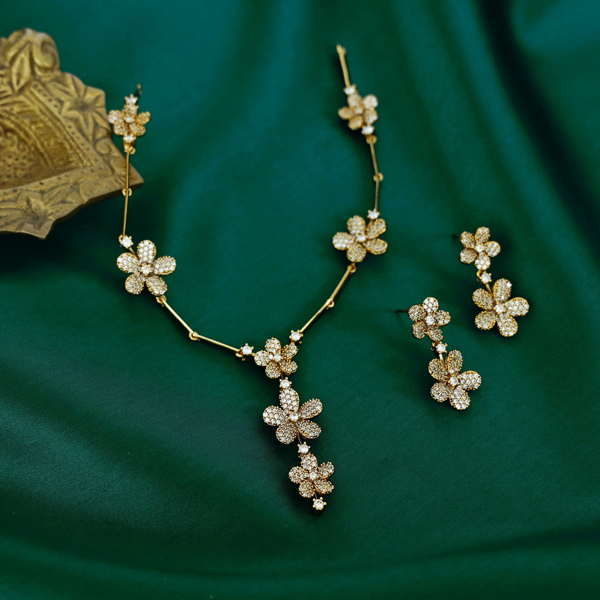 Shyamali Flower AD Stone Neckpiece With Earring