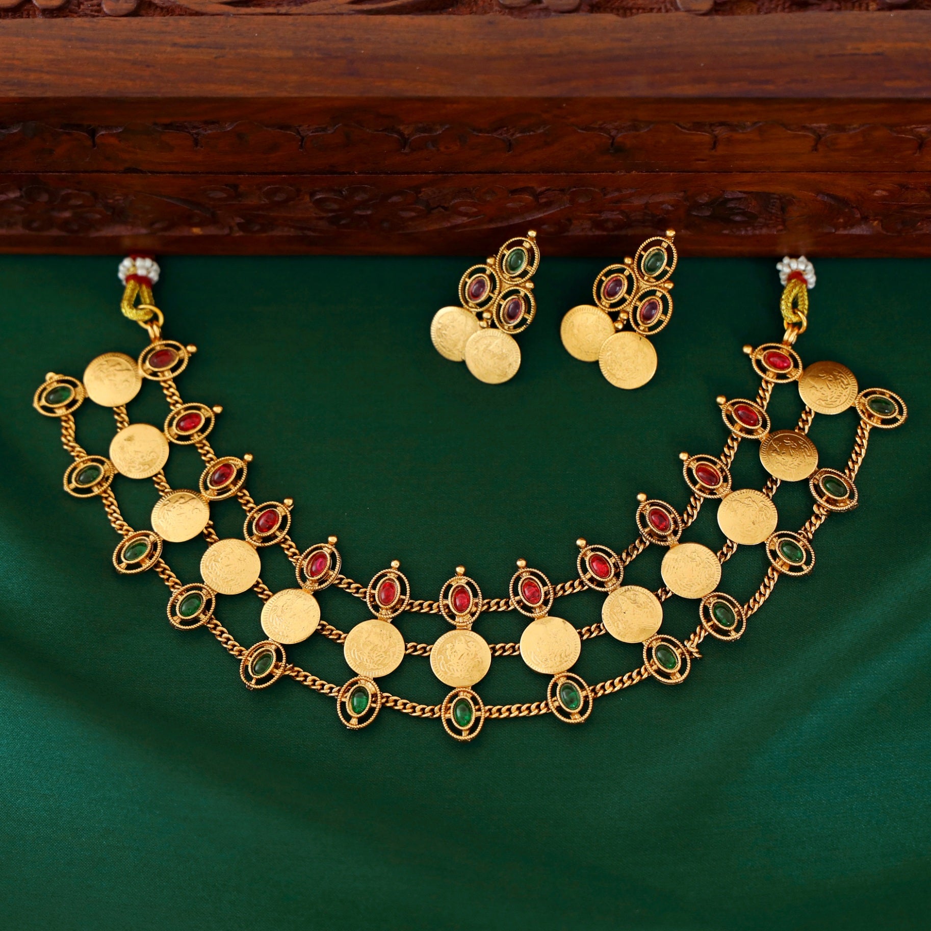 Eswari 3 Layer Coin Neckpiece With Earring