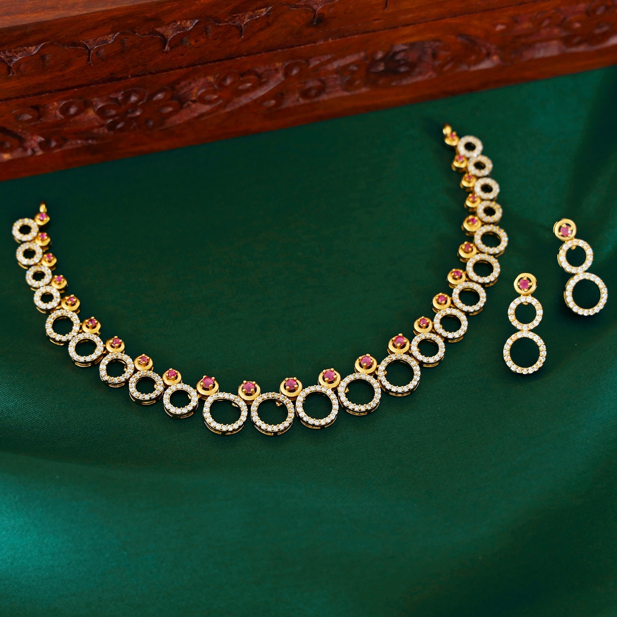 Alekhya AD Stone Circular Neckpiece With Earring
