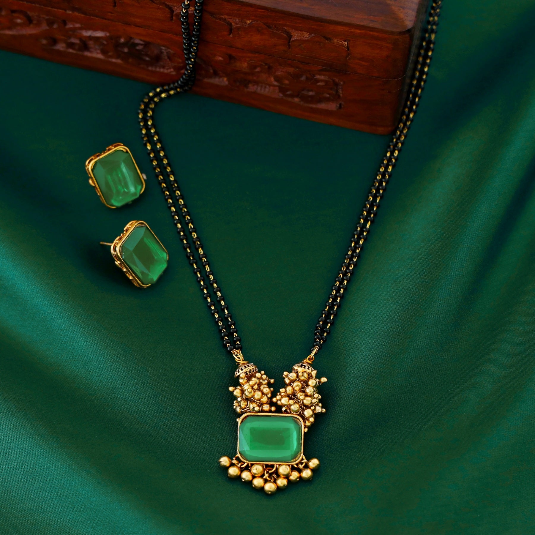 Gudiya 2 Layer Golden Ball Mangalsutra With Rectangle Stud