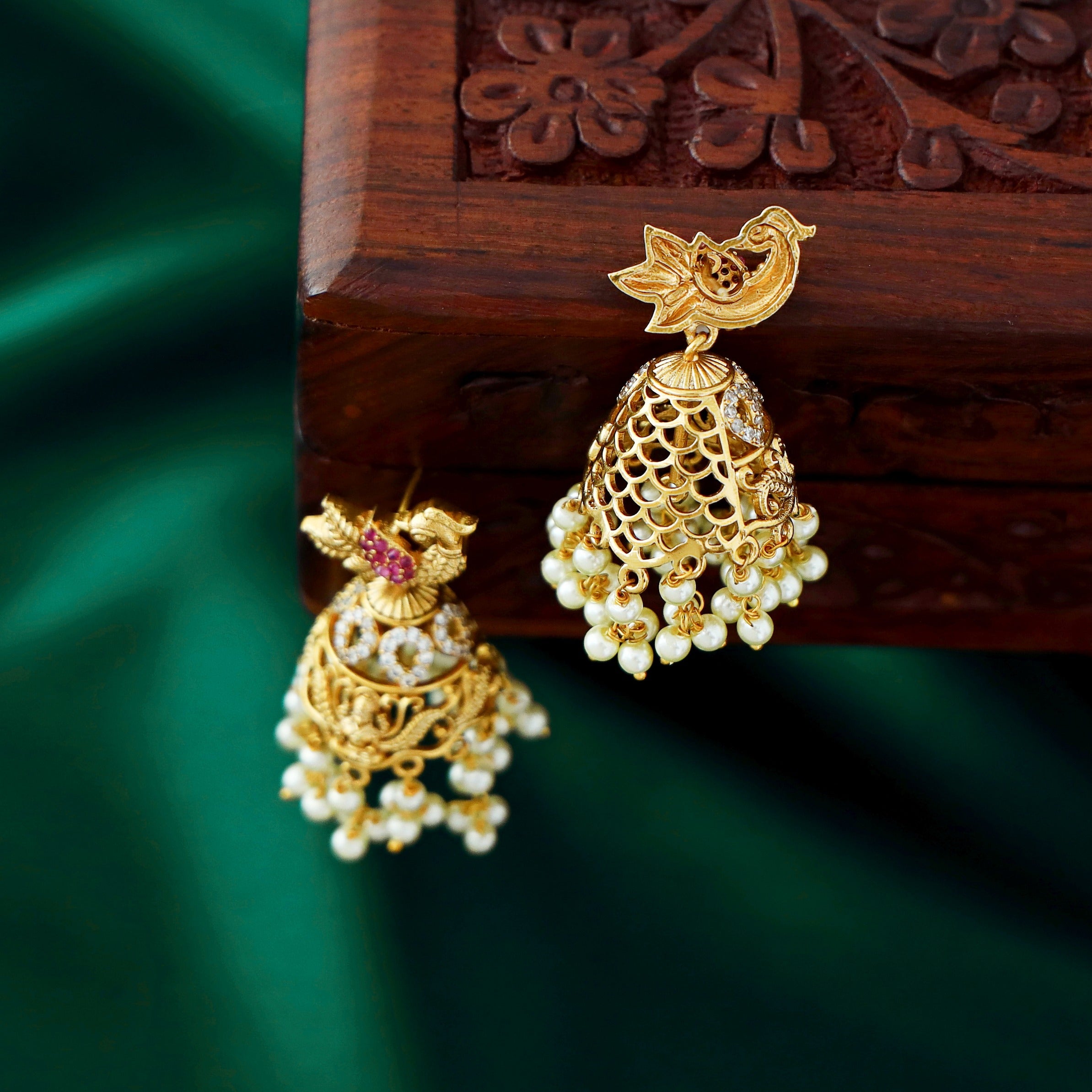 Isvari Pearl Bird Jhumka