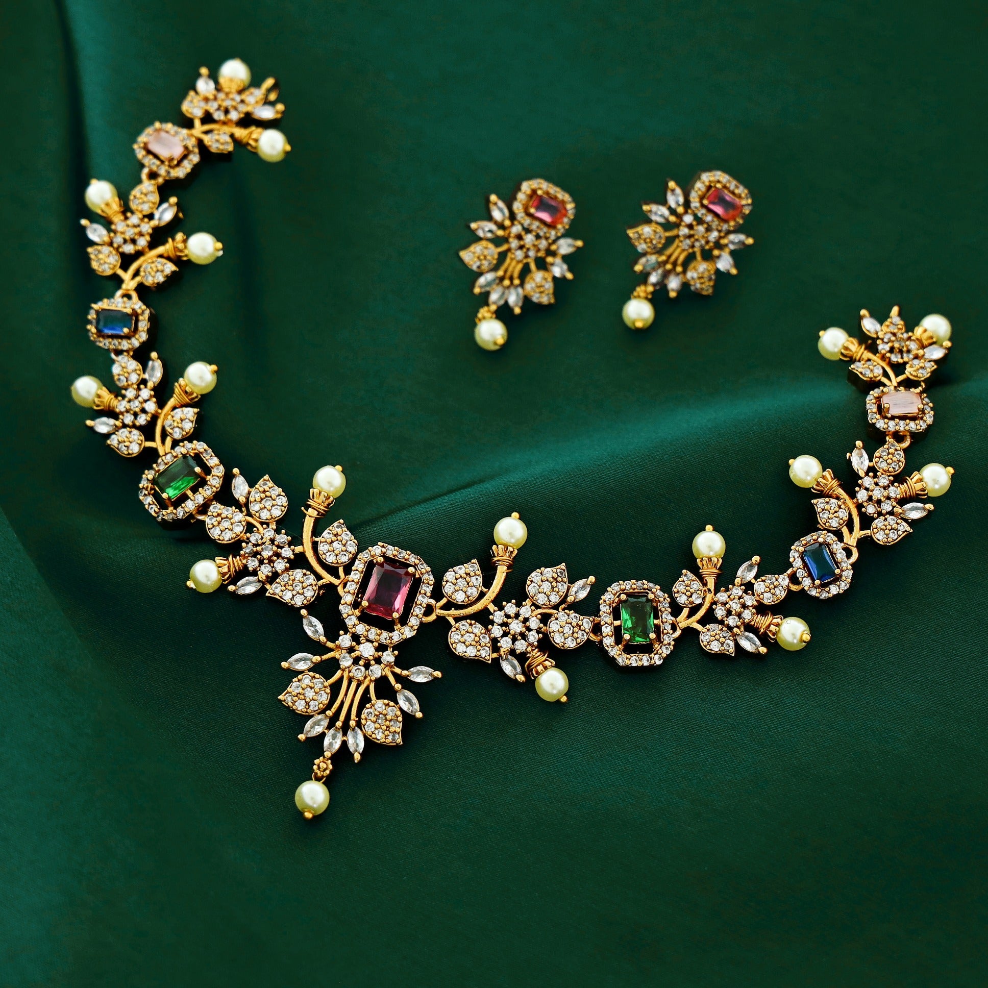 Prakriti AD Stone Neckpiece With Earring