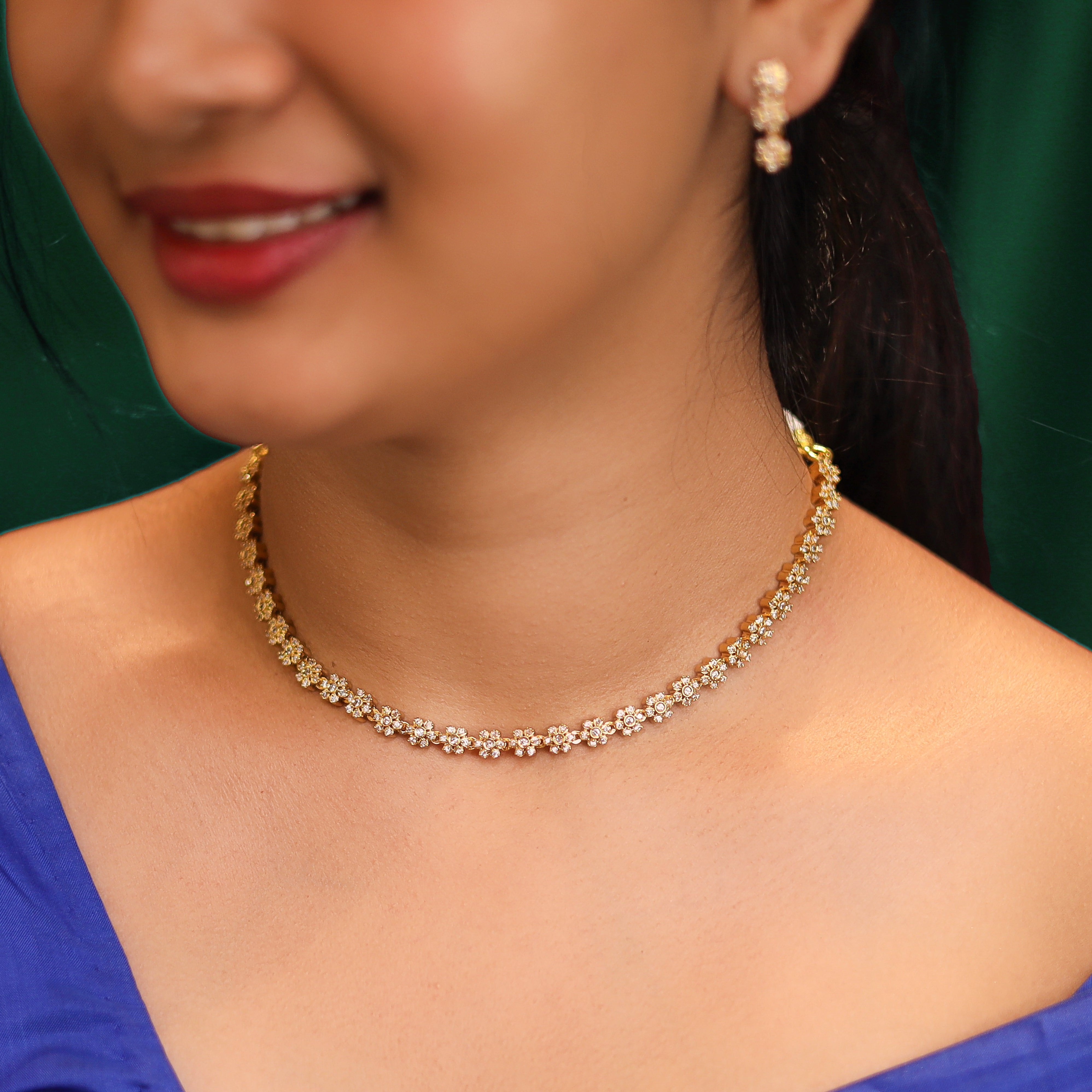 Urmi Floral AD Stone Neckpiece With Earring