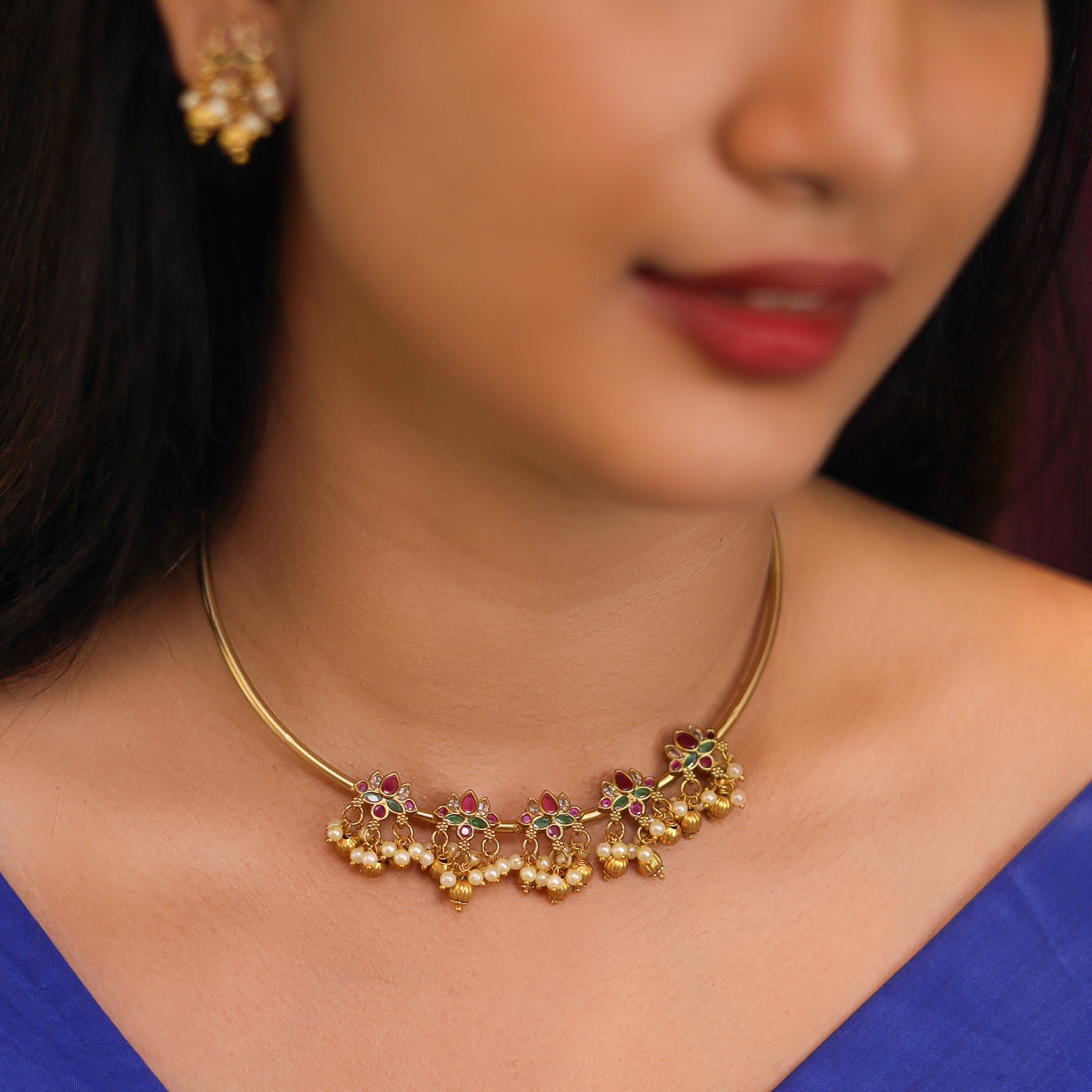 Vihaani Lotus Neckpiece with Earrings