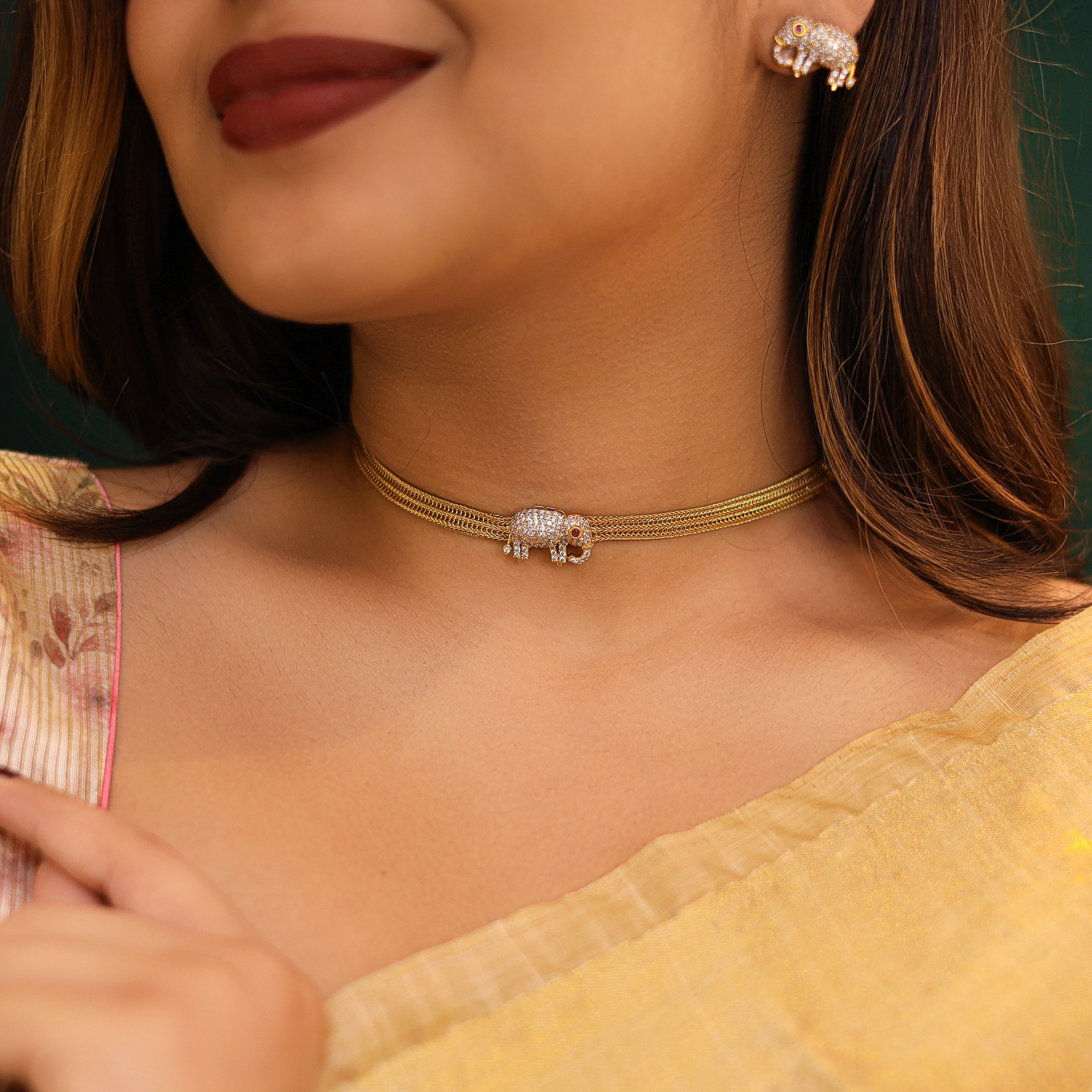 Golden Gaja Choker with Earring